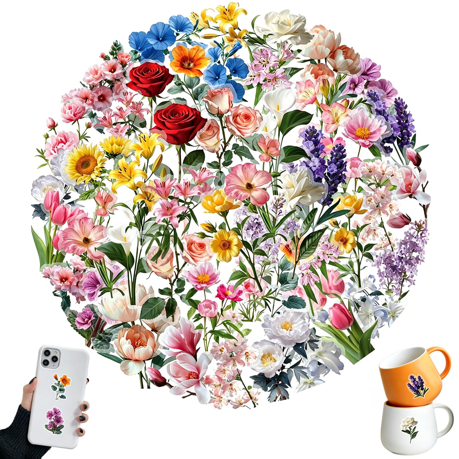 PERSENTU 150Pcs Flower Stickers for Scrapbooking,Natural Flowers Aesthetic Scrapbook Stickers, Transparent Floral Stickers Set for Scrapbook Supplies,Craft, Card, Laptop(25 Styles)