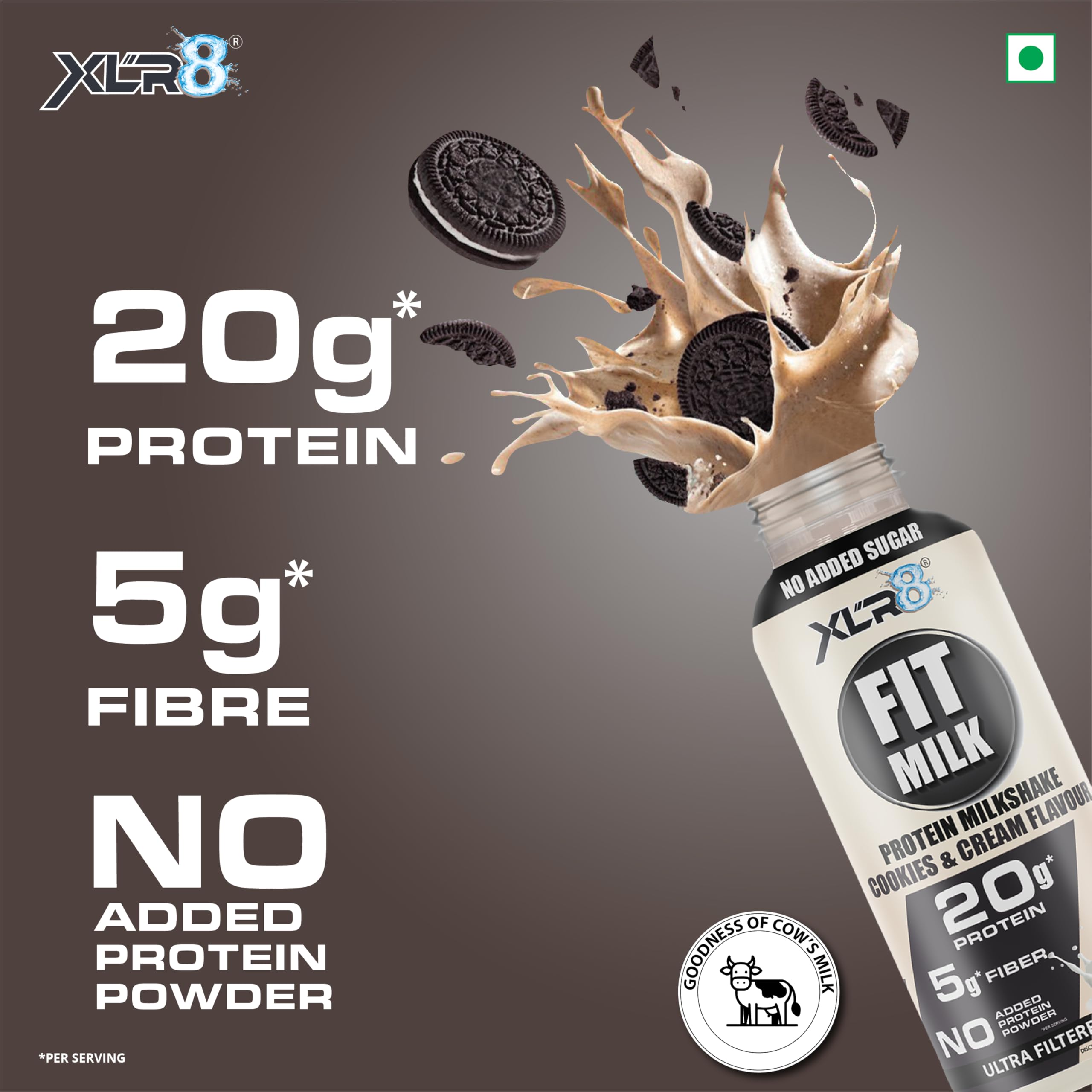XLR8 FitMilk Protein Milk | 20g Protein Milkshake 250ml (Pack of 2) | 5g Fibre | Cookies & Cream | No Added Sugar | Contains Prebiotic Fiber | Ideal for Early Mornings, Pre & Post Workouts Energy Drink 2