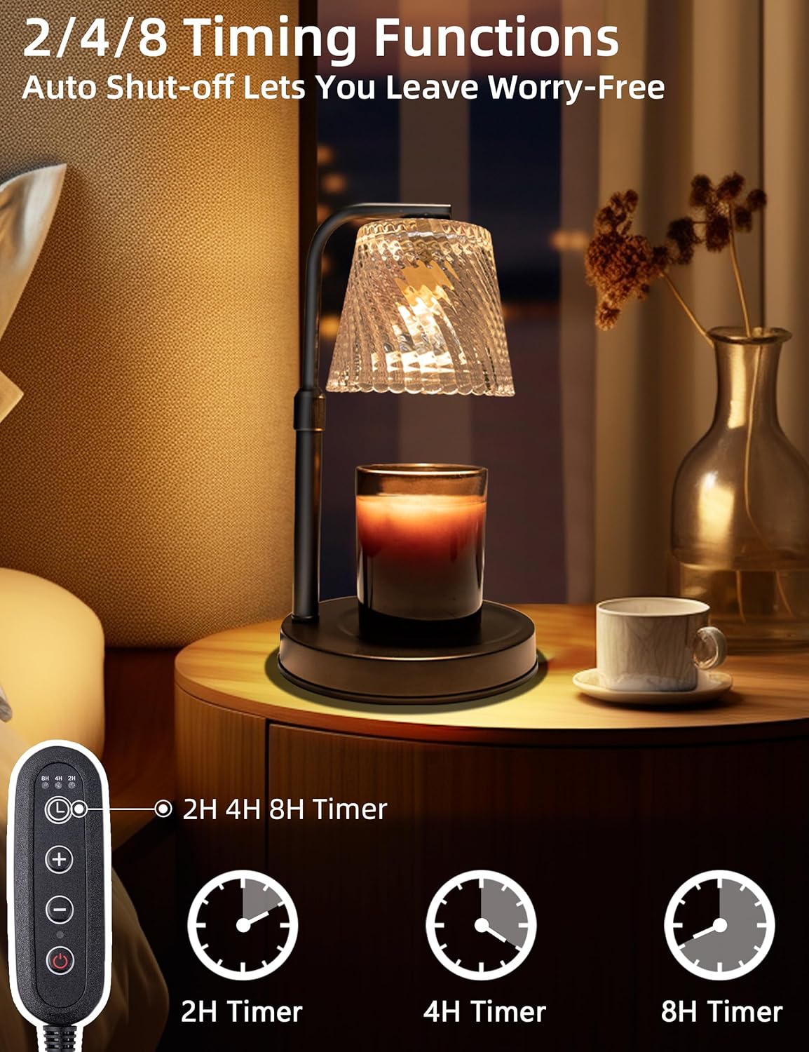 Candle Warmer Lamp with Timer Dimmable - Adjustable Electric Wax Melt Warmer Large Scented Jar Candles Lights, Birthday Gifts for Women, House Warming Gifts New Home Living Room Vintage Decor, Black Black-spiral