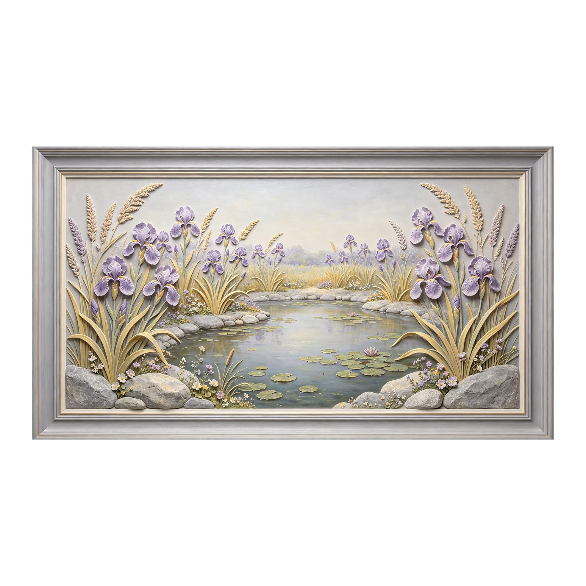 Murasolite 3D Framed Wall Art Floral Lake Landscape Oil Painting SelfAdhesive Fabric Mural Wall Decor， Peel and Stick No Damage to Wall， AntiFall Safe Design for Bedroom Living Room