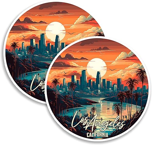 Imán de Los Ángeles California de 4 pulgadas, paquete de 2 unidades, diseño urbano – Imanes de viaje decorativos de vinilo fuerte para nevera,