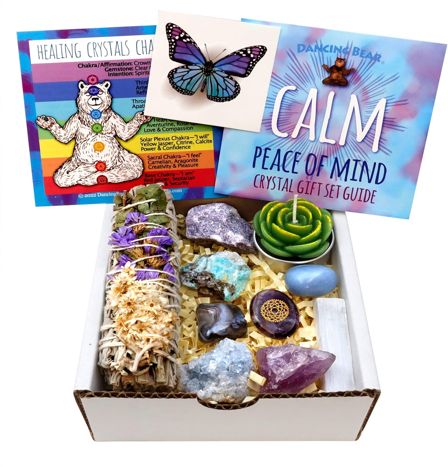 DANCING BEAR Healing Crystals (11 pc) Gift Set for Calm & Peace of Mind