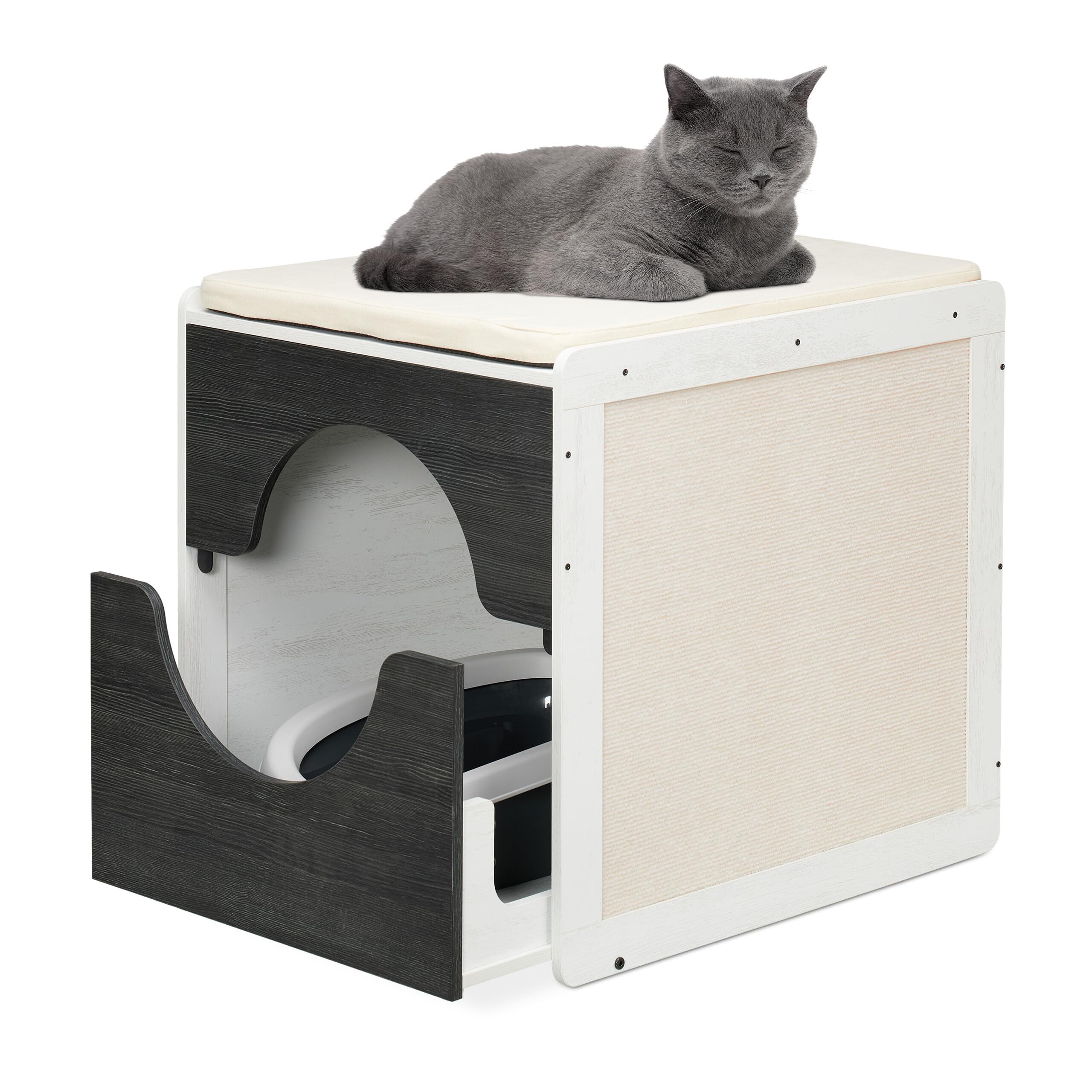 Relaxdays Mueble Arenero de Gato, para Esconder el Aseo Felinos, Cajón Extraíble, 57 x 50 x 60 cm, Blanco/​Gris