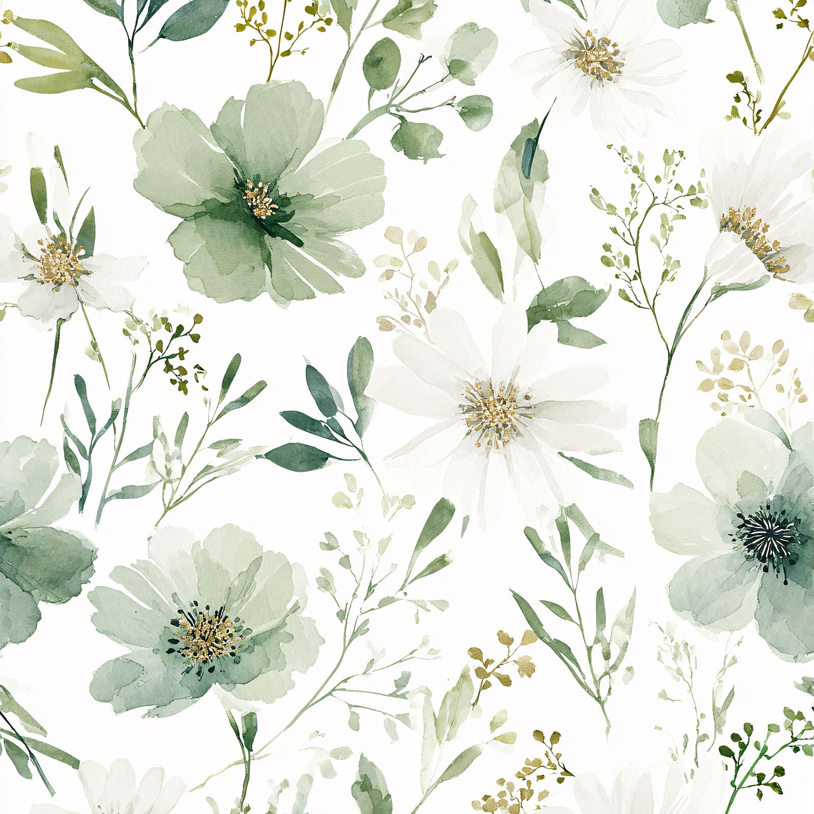 Akodm Sage Green Floral Peel and Stick Wallpaper Self - wallpaper and wallpapering supplies | Mubboo