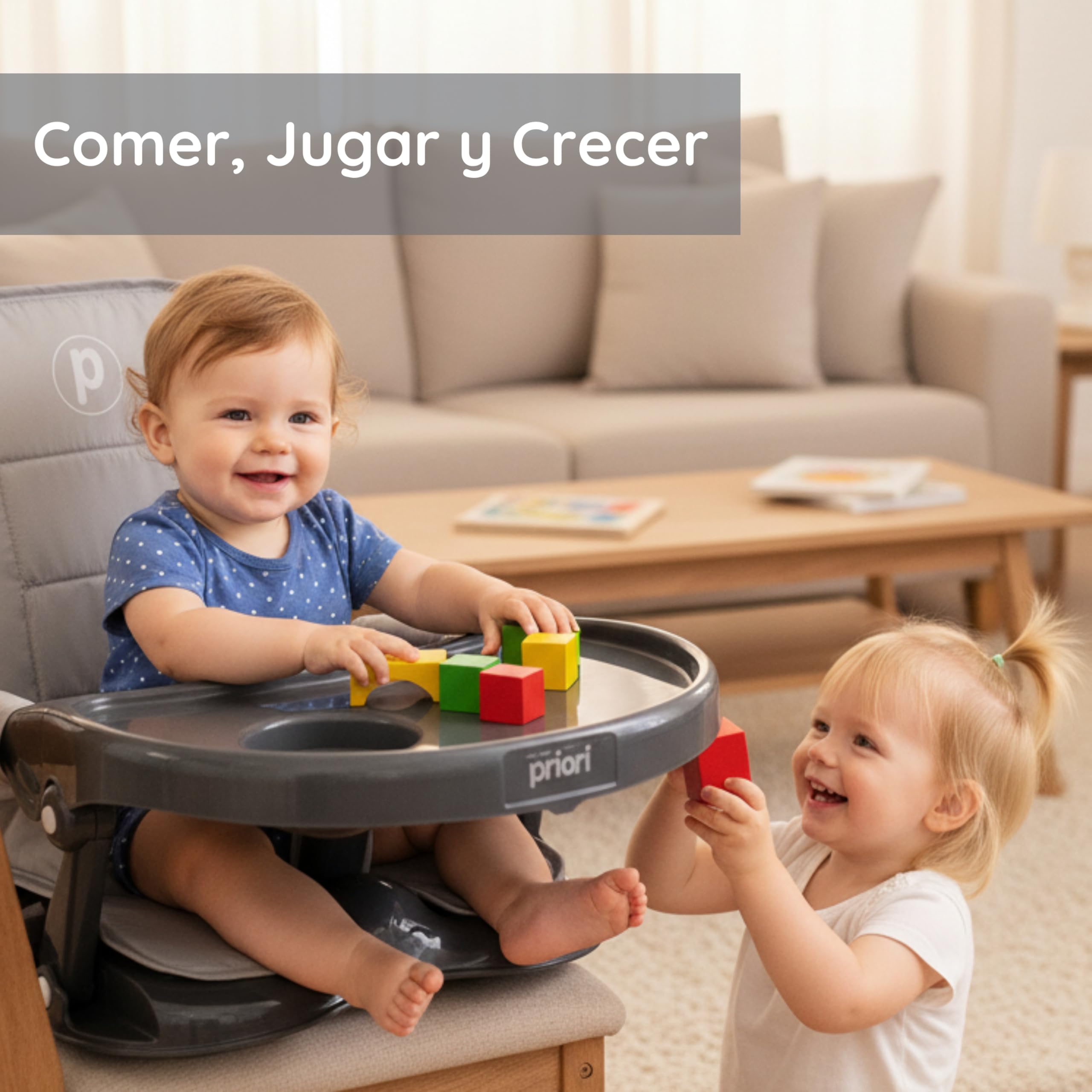 Priori Baby London Seggiolone portatile pieghevole per bambini con gambe ribellibili - Sedile sollevatore per mangiare con imbracatura a 3 punti, cinghie di sicurezza, copertura lavabile, leggera, per