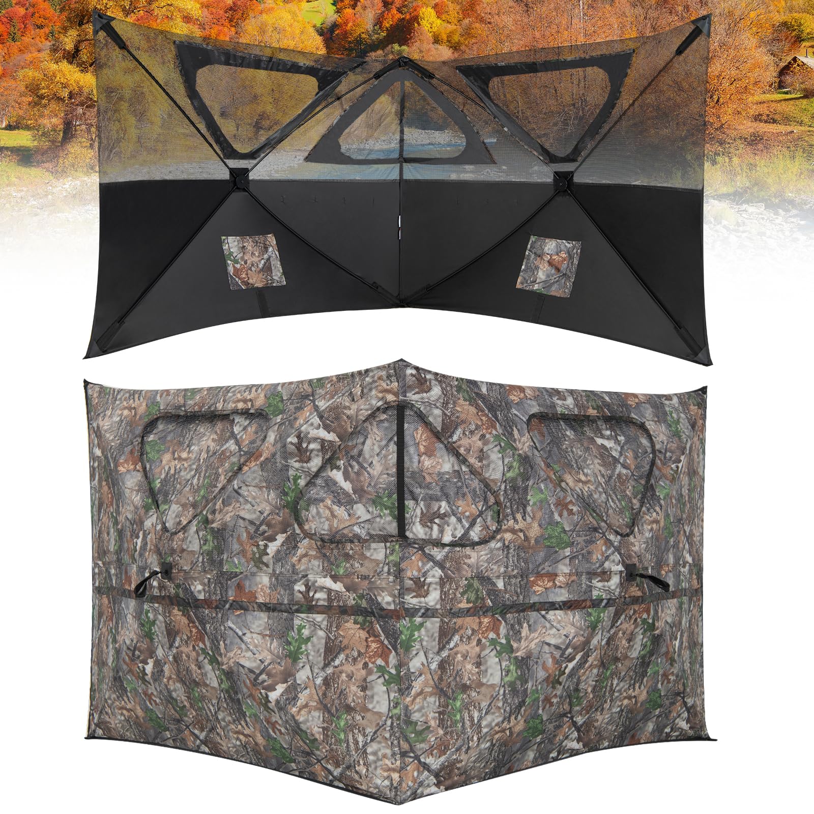 COSTWAY Tenda da Caccia Trasparente a 360 Gradi Portatile, Tenda da Terra a 2 Pannelli con Borsa per Trasporto, Tenda da Caccia Mimetico per Caccia al Cervo