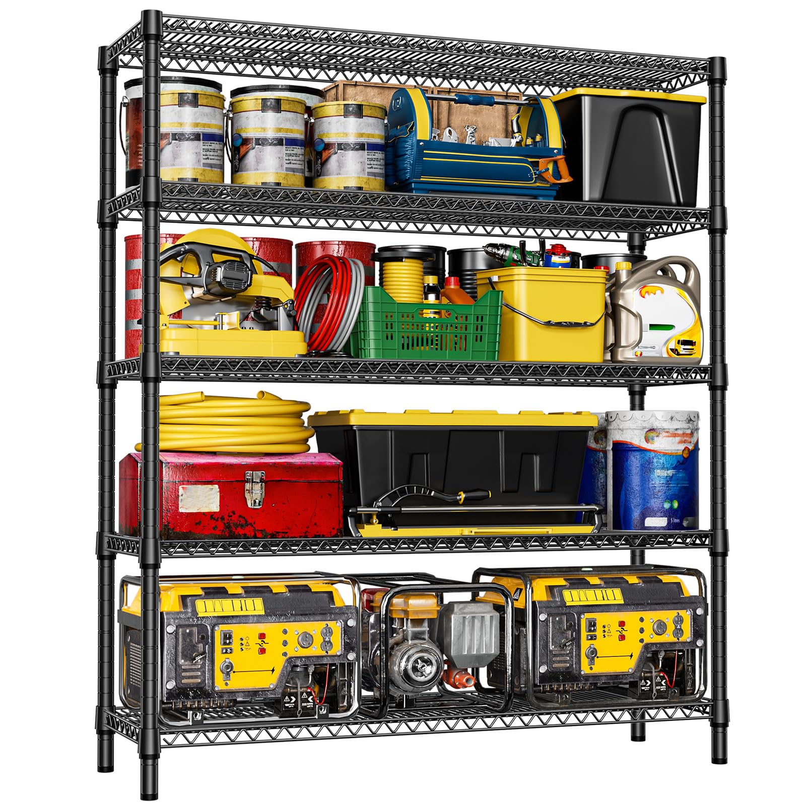 izeuk 5-tier adjustable heavy duty metal storage shelving unit, wide utility rack organizer for garage, basement, kitchen, office, warehouse (black, 17.7" d x 59.1" w x 70.9" h)