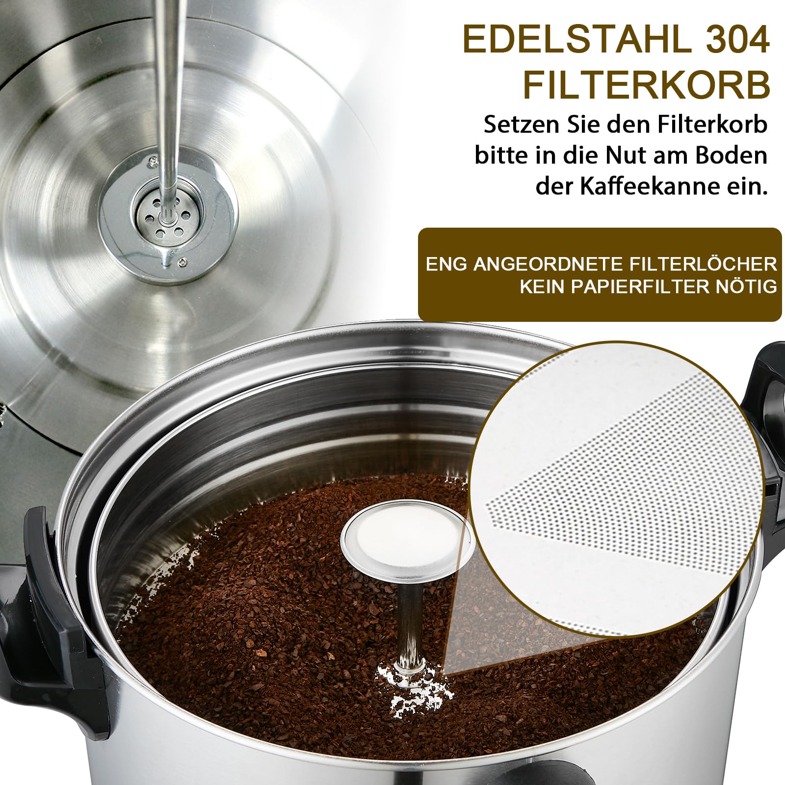Gastro Kaffeemaschine 24L, 155 Tassen 2000W Heißgetränkespender aus Edelstahl, große Kaffeemaschine für Buffet, Events, Kantinen & Hotelservice