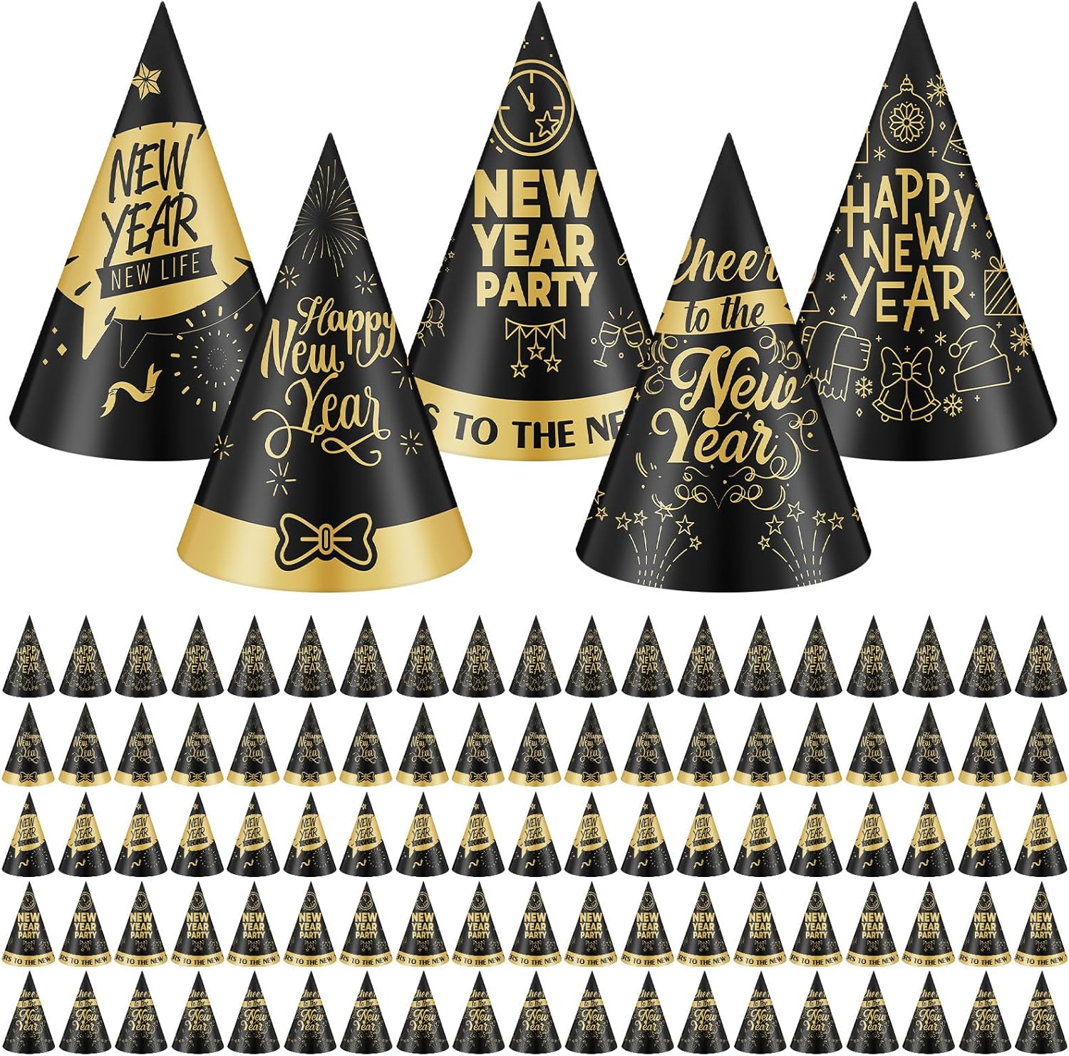 Hungdao New Year Eve Party Supplies 2026 New Year Hats Party Favors Colorful Paper Cone Hats for Adults Photo Props