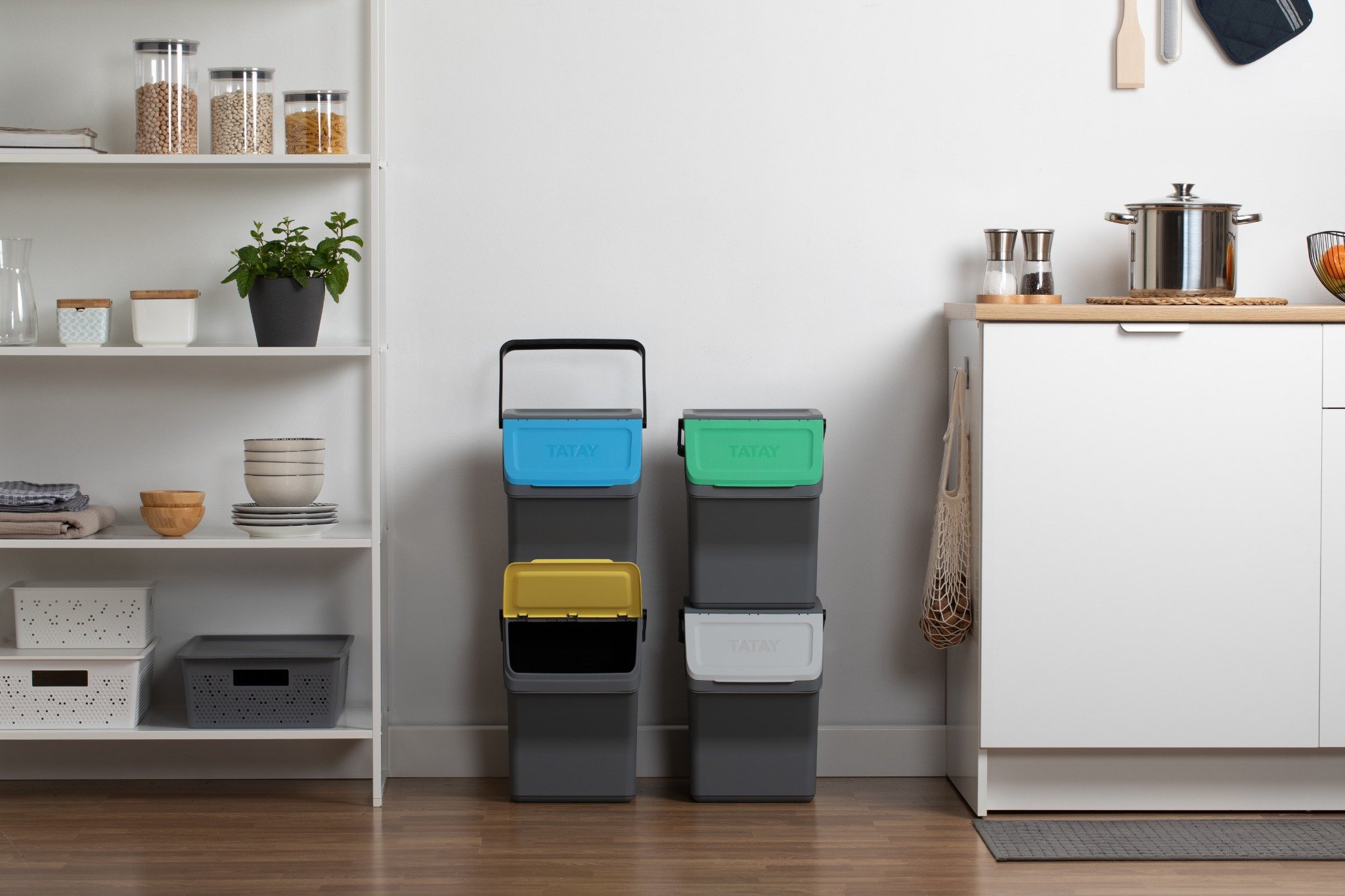 Set 3 Cestini Impilabili TATAY 20L Con Coperchio - Grigio, Per Spazzatura O Ripostiglio - Foto 5