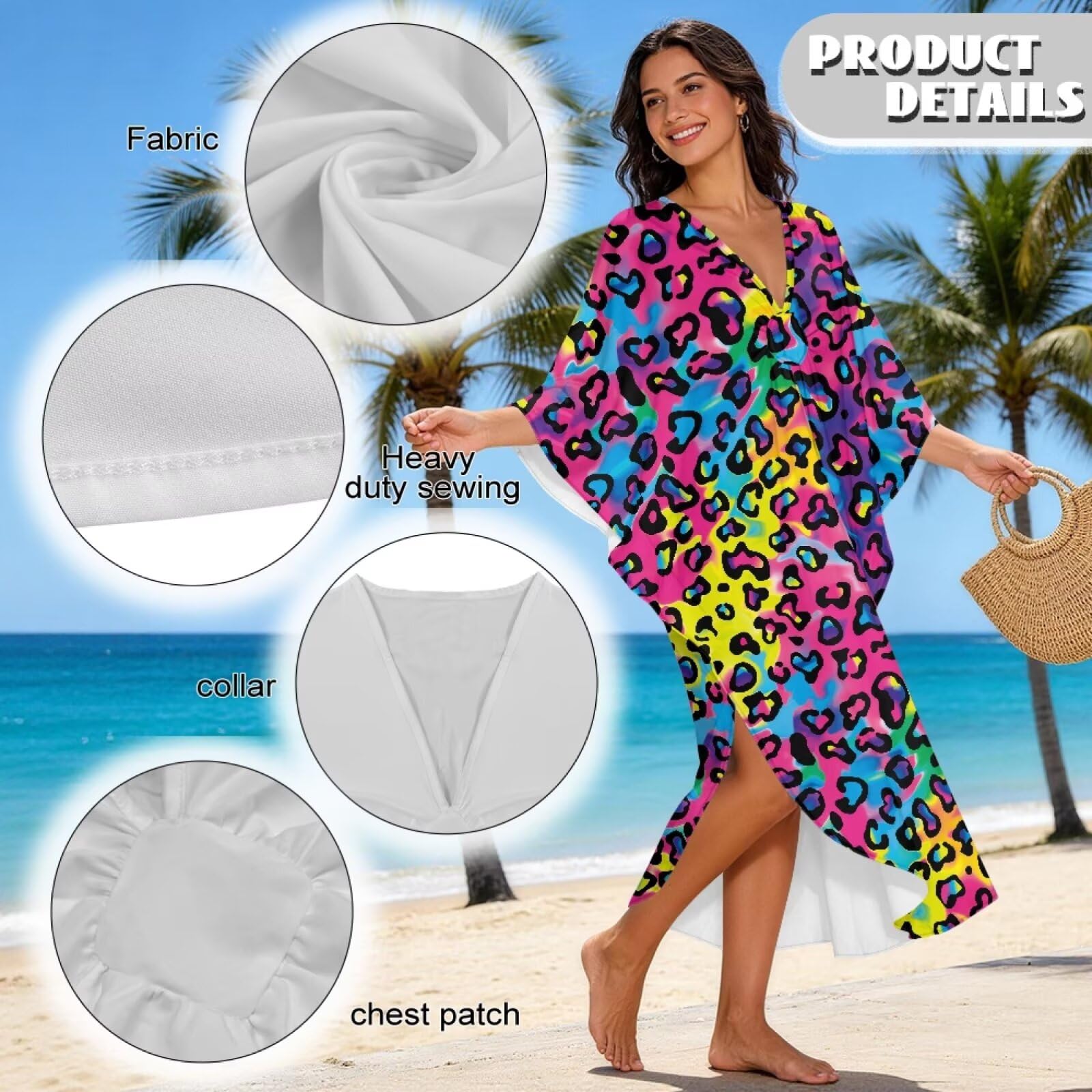 Poceacles Vestido caftán de playa para mujer, talla grande, vestido de verano con cuello en V, bikini con mangas de murciélago
