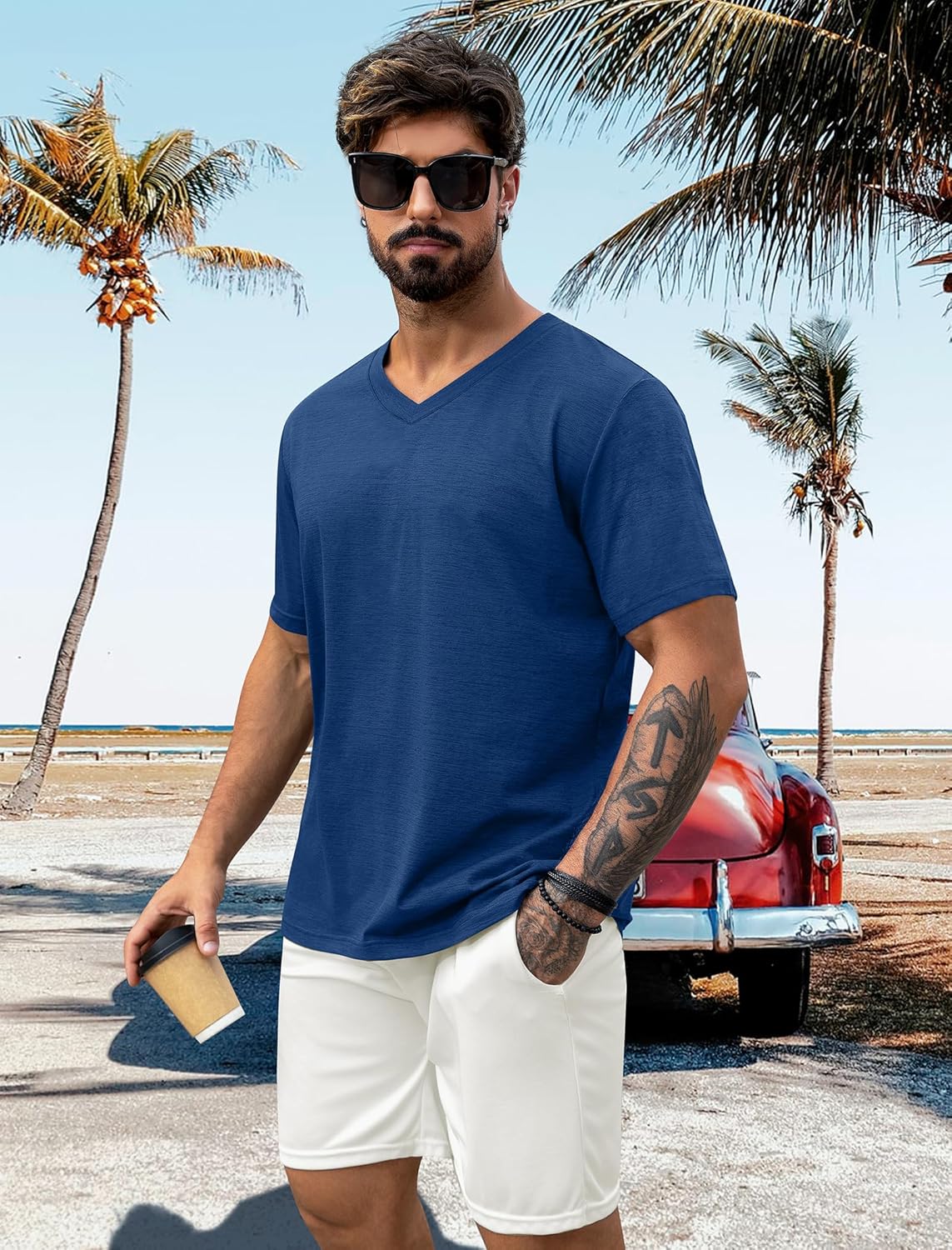 NIASHOT Mens T Shirts Short Sleeve Classic V Neck T-Shirt Casual Summer Basic Tee Shirt - Image 3