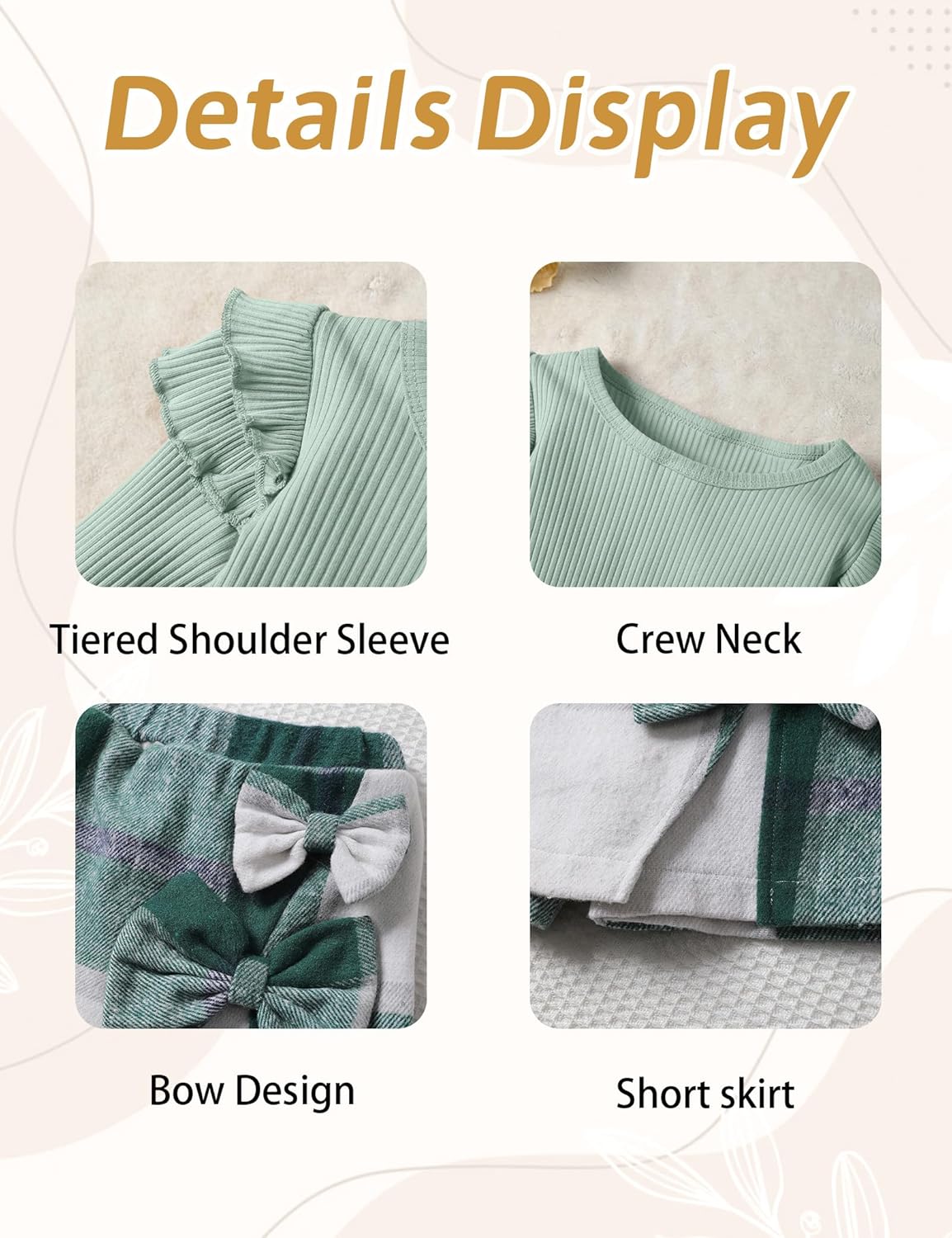 Girls Clothes Ruffle Sleeve T-shirt Top and Bowtie Plaid Skort Set with Hat 3PCS Girls Fall Outfits - Image 4