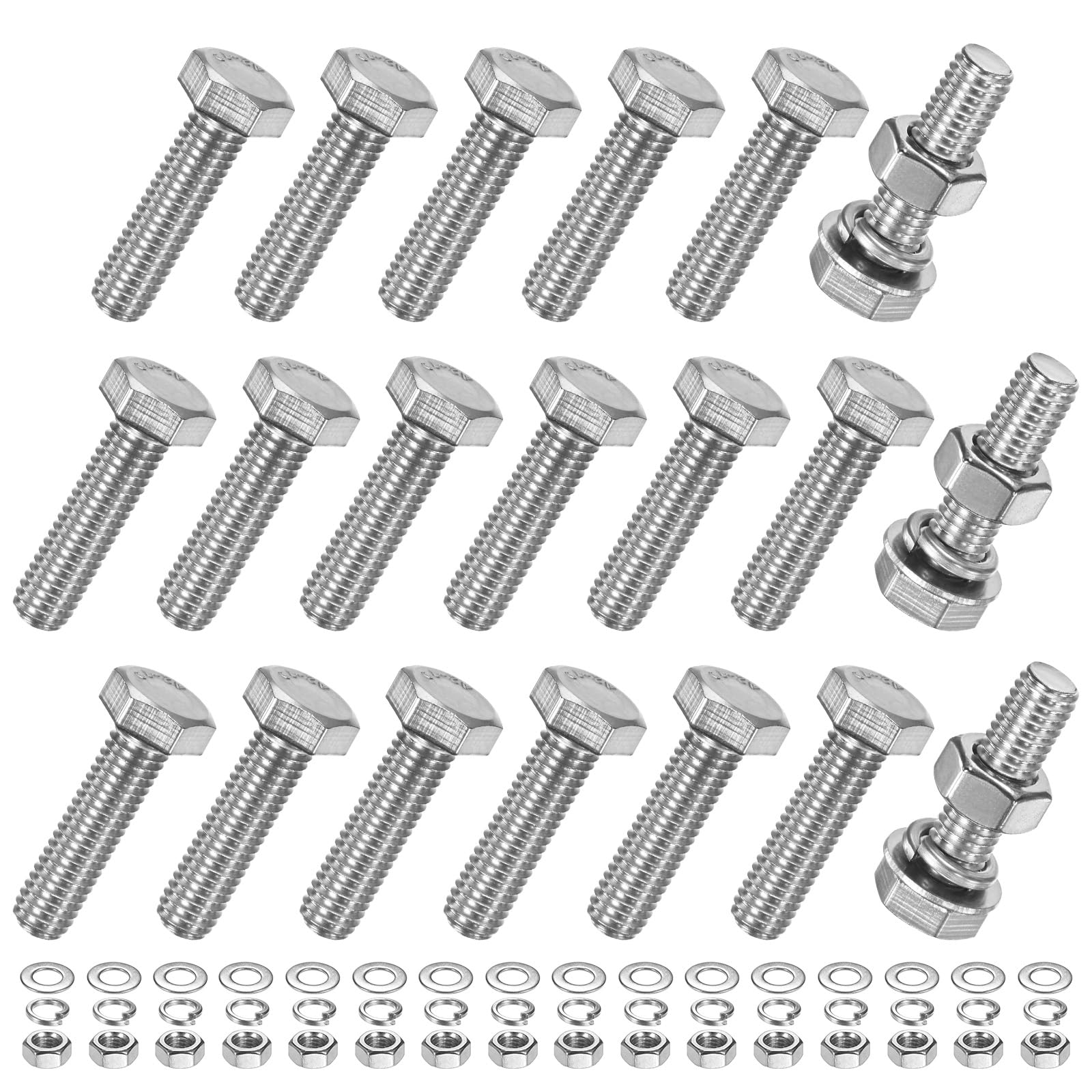 M METERXITY 20-Pack Hex Head Screw Bolt with Nuts Flat & Lock Washers M8x30mm Stainless Steel Bolts and Nuts Kit Fully Threaded Metric Bolt Assortment for Equipment/Machinery