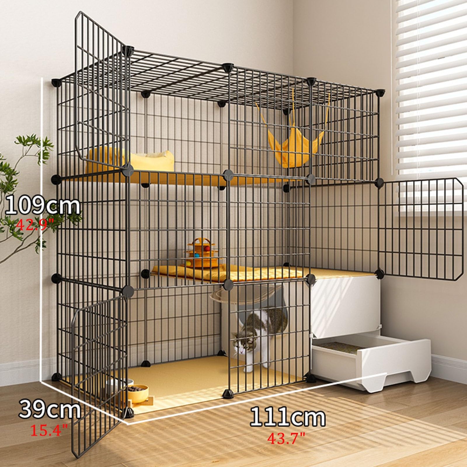 Gabbia per Gatti, Gabbie per Gatti da Interno Grandi con lettiera a 3 Livelli Fai da Te per Gatti, recinto Grande in Filo Metallico Staccabile per Conigli e Cuccioli, Uso Interno (Dimensioni