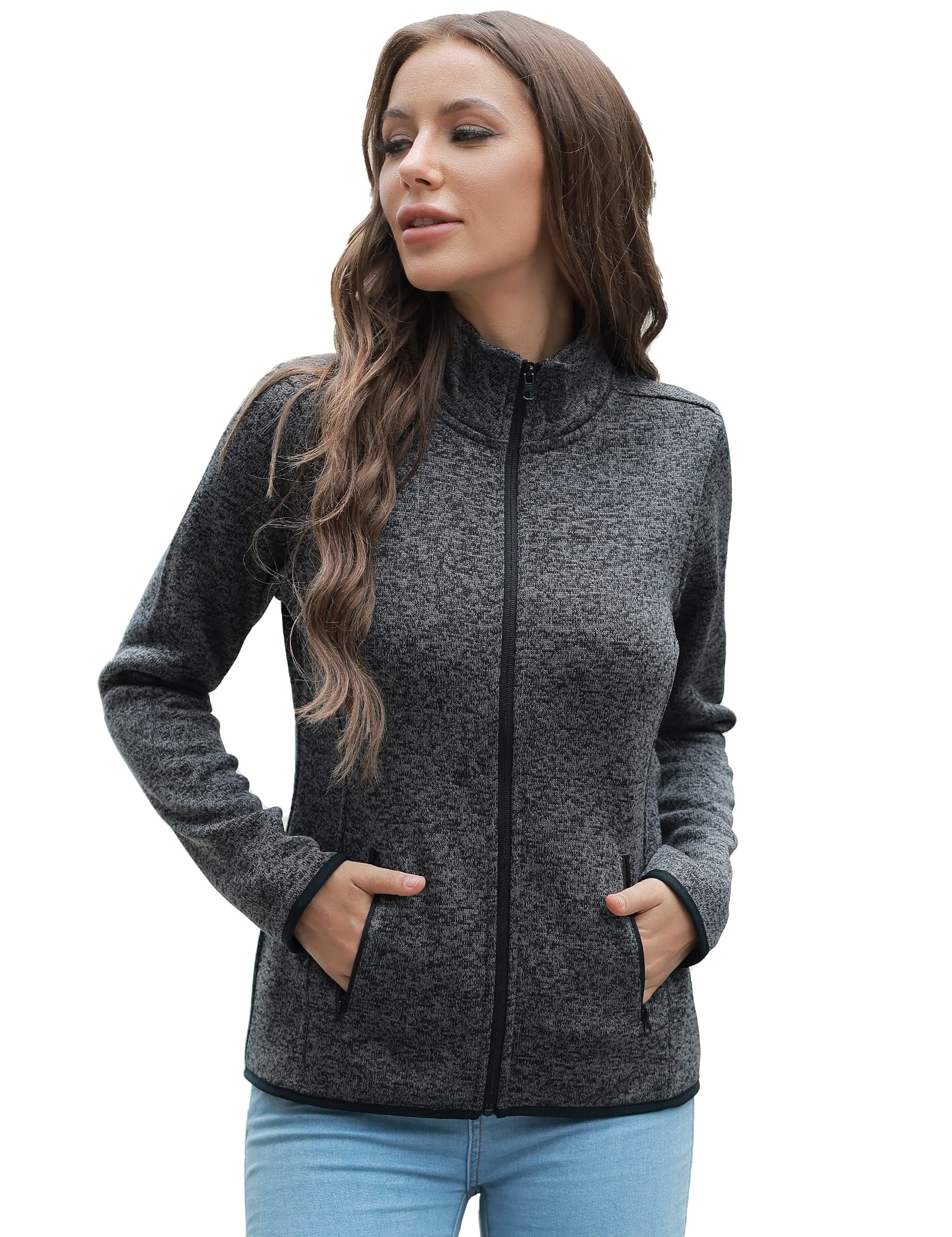 COZZIPLUS Women's Sweater Fleece Jacket Full Zip Knit Jacket with Pockets