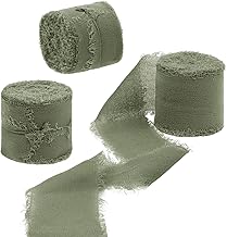 Uiopa Nastro Chiffon Verde Oliva 4cm x 15m Nastro Regalo con Frange Nastro in Chiffon di Seta Decorativi Tessuto per Confezione Regali, Inviti Matrimonio, Bouquet, Artigianato Fai-da-Te