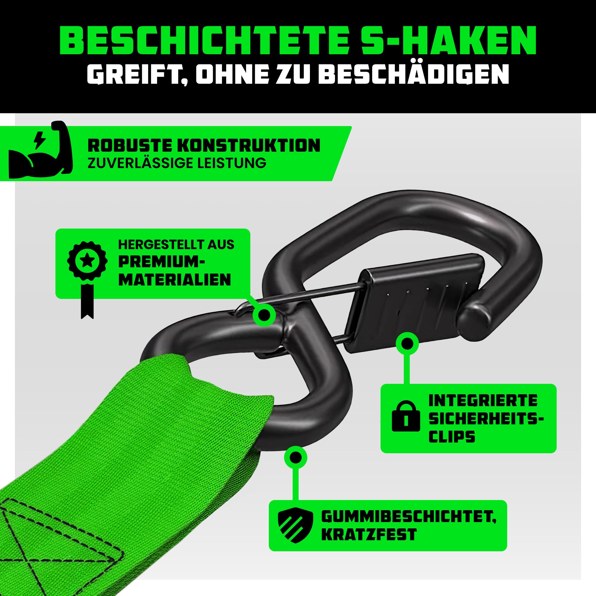 Rhino USA Schwerlast-Ratschengurt-Kit (4er-Pack) – 4 cm x 2,4 m (2.000 kg Bruchlast) – Ultimative Zurrgurte mit Sicherheits-S-Haken für LKWs, ATV, UTV, Motorräder, Ladung und mehr – Grün