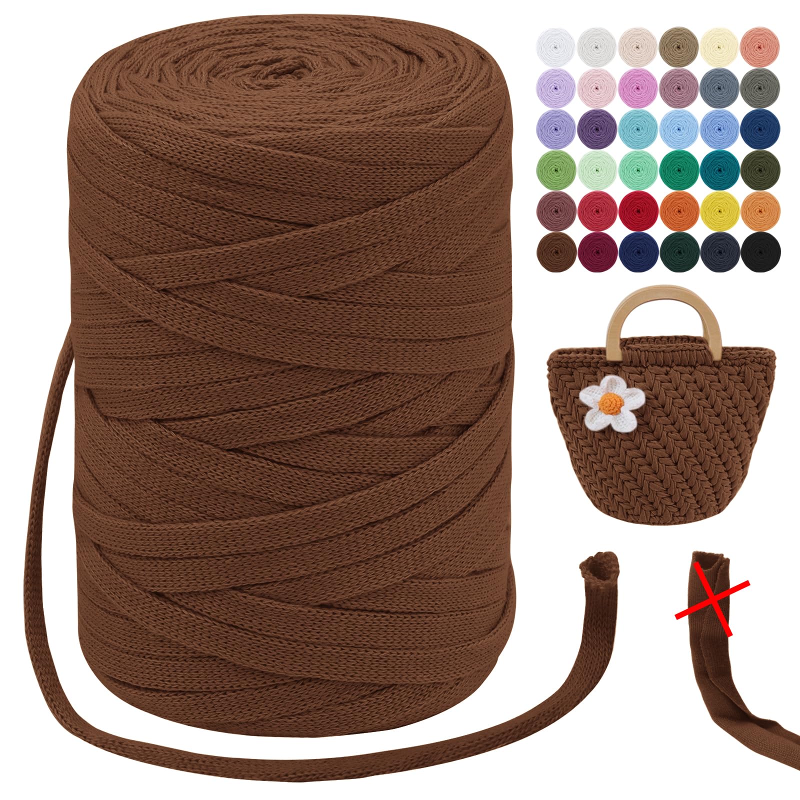 LEREATI T Shirt Yarn for Crocheting 250g/100m Beginner Crochet 7mm T-Shirt Yarn, Polyester Ribbon for Knitting & Crocheting