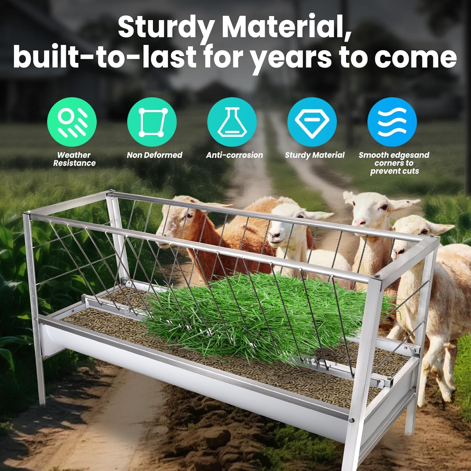 Durable 90 Gallon Goat Hay Feeder, Black Stainles Steel Horse Hay Feeder, Easy to Install, Ideal for Goats and Sheep Large Capacity Hay Feeder for Goats (White Stainless Steel Galvanized, 90-Gallon)