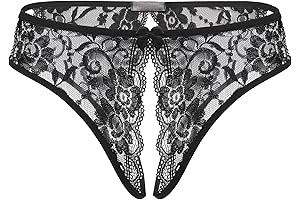 Lace Panties Women Underwear Sexy Floral Lace Briefs with Cute Bow Center Black
