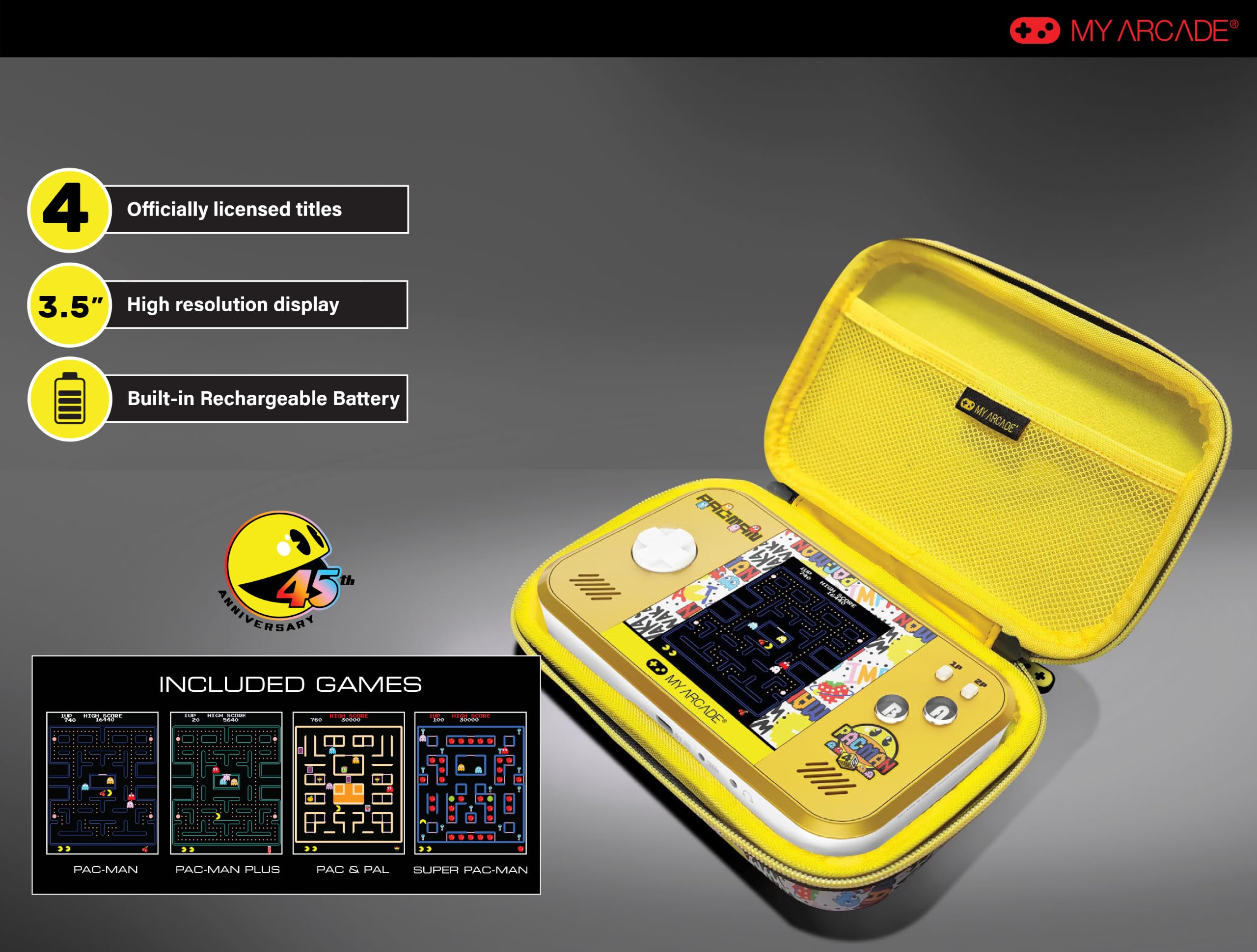 MY ARCADE - DGUNL-7165 Pac-Man 45ème anniversaire Pocket Player Max Système de jeu portable portable