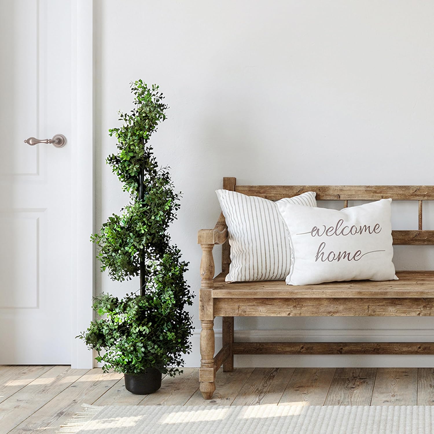 National Tree Company 4 ft Artificial Boxwood Spiral Topiary Tree, Realistic Fake Tree Potted Plant, Black Nursery Pot