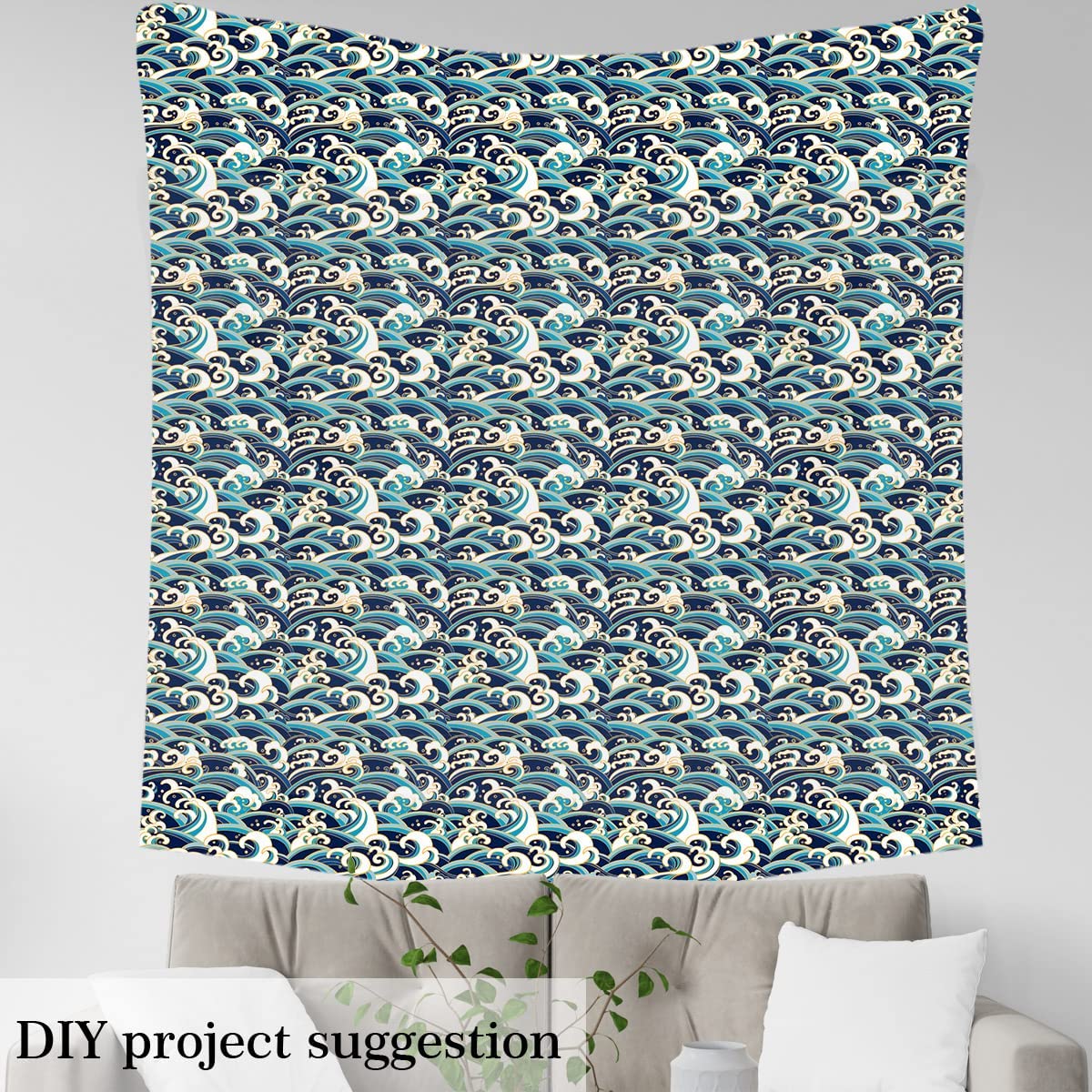 Ocean Wave Fabric by The Yard,Japanese Hokusai Waves Upholstery Fabric for Chairs,Traditional Oriental Style Nautical Marine Sea Waterproof Outdoor Fabric,3 Yards,(L276*W150cm) Blue Gold - Image 4