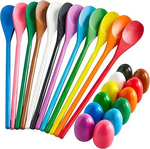 JOYIN Juego de carreras de huevos de Pascua y cuchara, 24 piezas, juego de carnaval para niños y actividades familiares, vacaciones al aire libre,