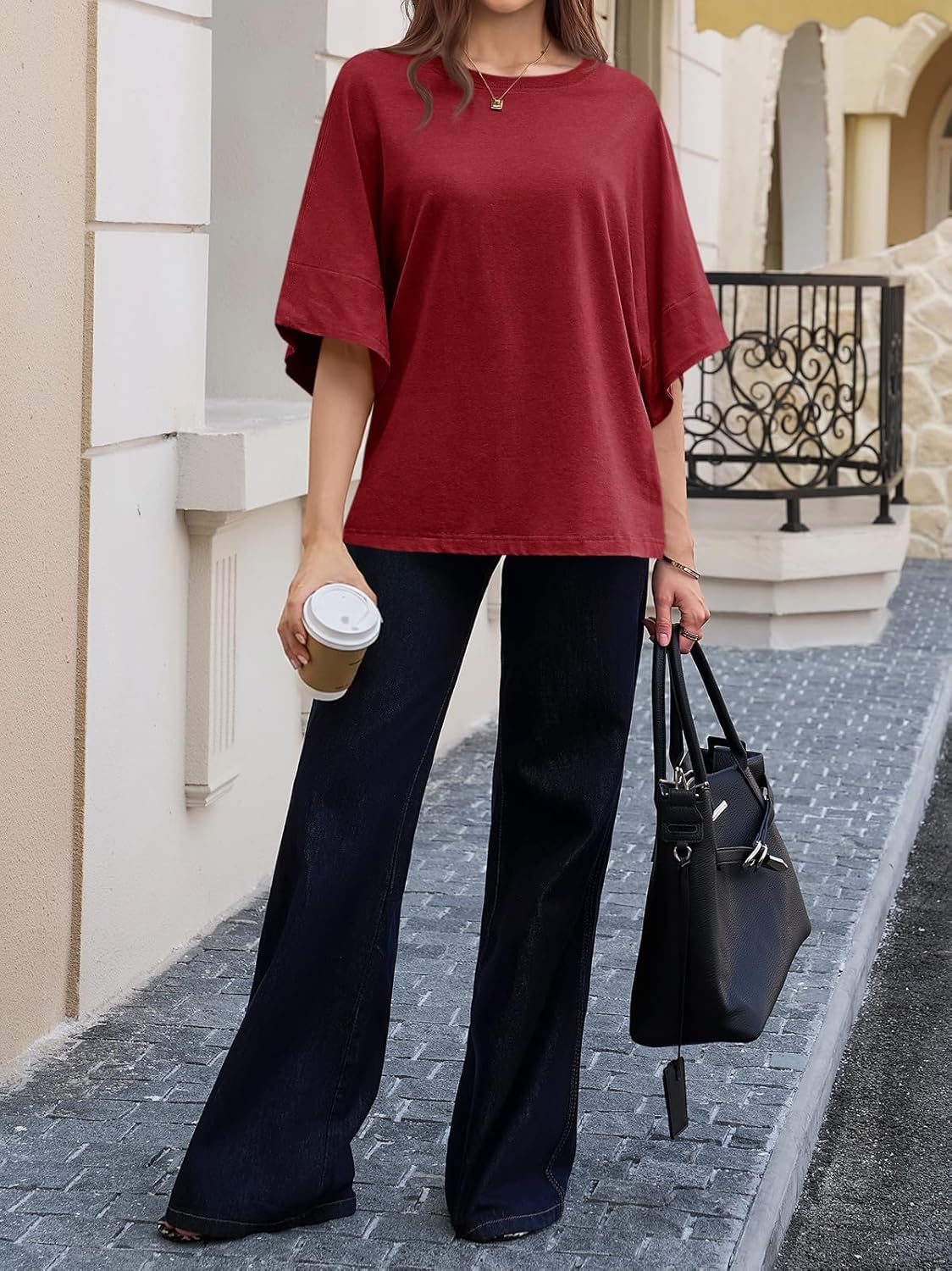 Cicy Bell Womens Oversized Half Sleeve T-Shirts Summer Casual Crew Neck Tshirt Loose Fit Side Slit Tee Tops - Image 6