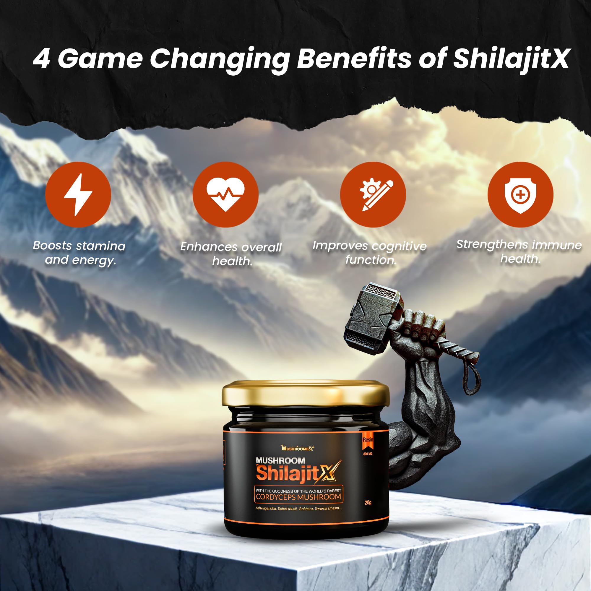 Mushroomex Shilajit Resin & Shilajeet Gold Resin with Cordyceps Mushroom 9 Herbs | 2x Boosts stamina & gym performance | 100% Ayurvedic 4