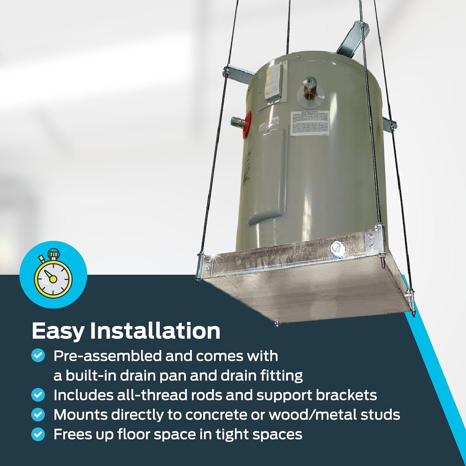 HoldRite QuickStand Ceiling Mounted Water Heater Platform, Up to 50 Gallons, Hanging, 50-SWHP