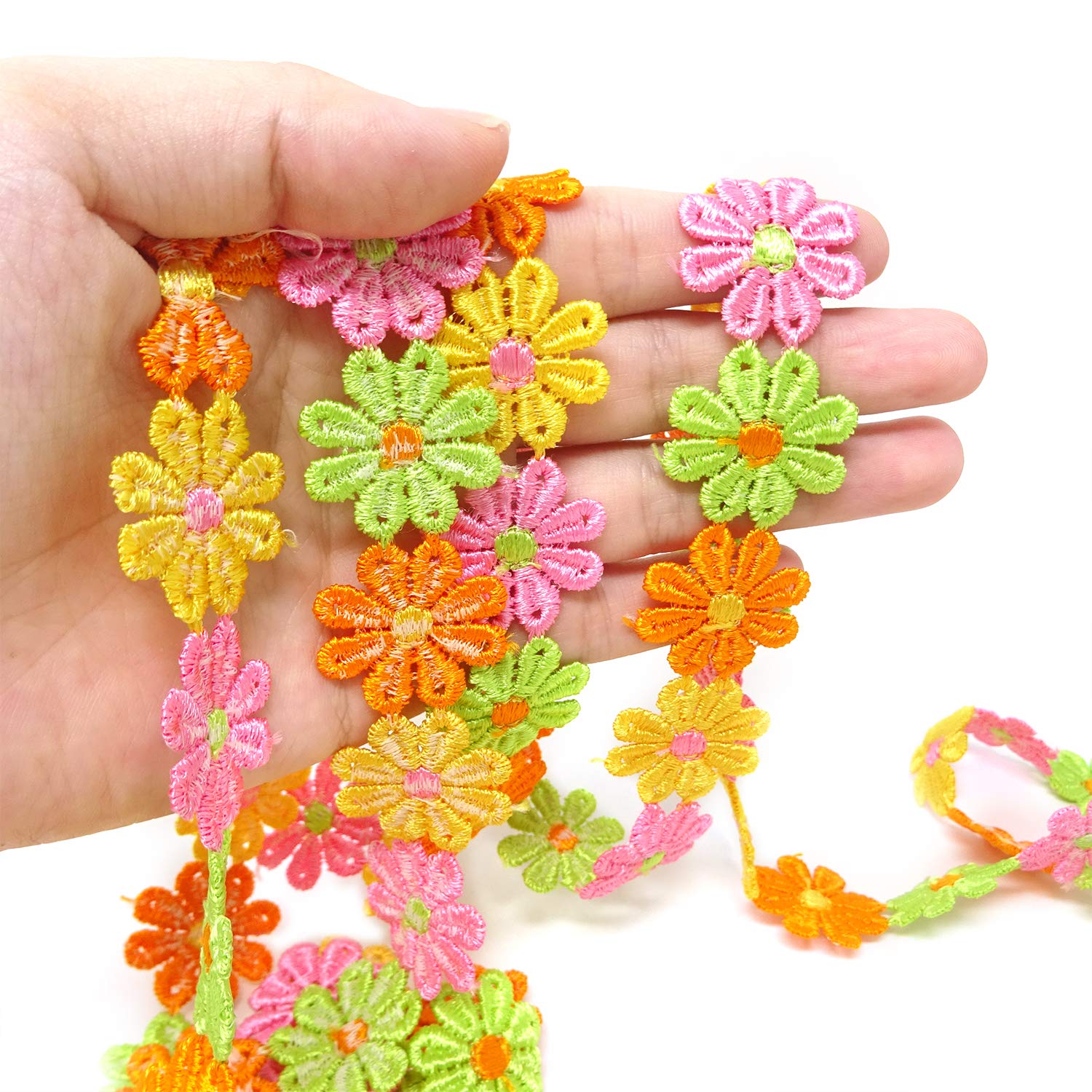 Ruban Dentelle Fleur 5 Yards 25mm - Garniture Couture Broderie Pour Mariage, Artisanat Et Décoration