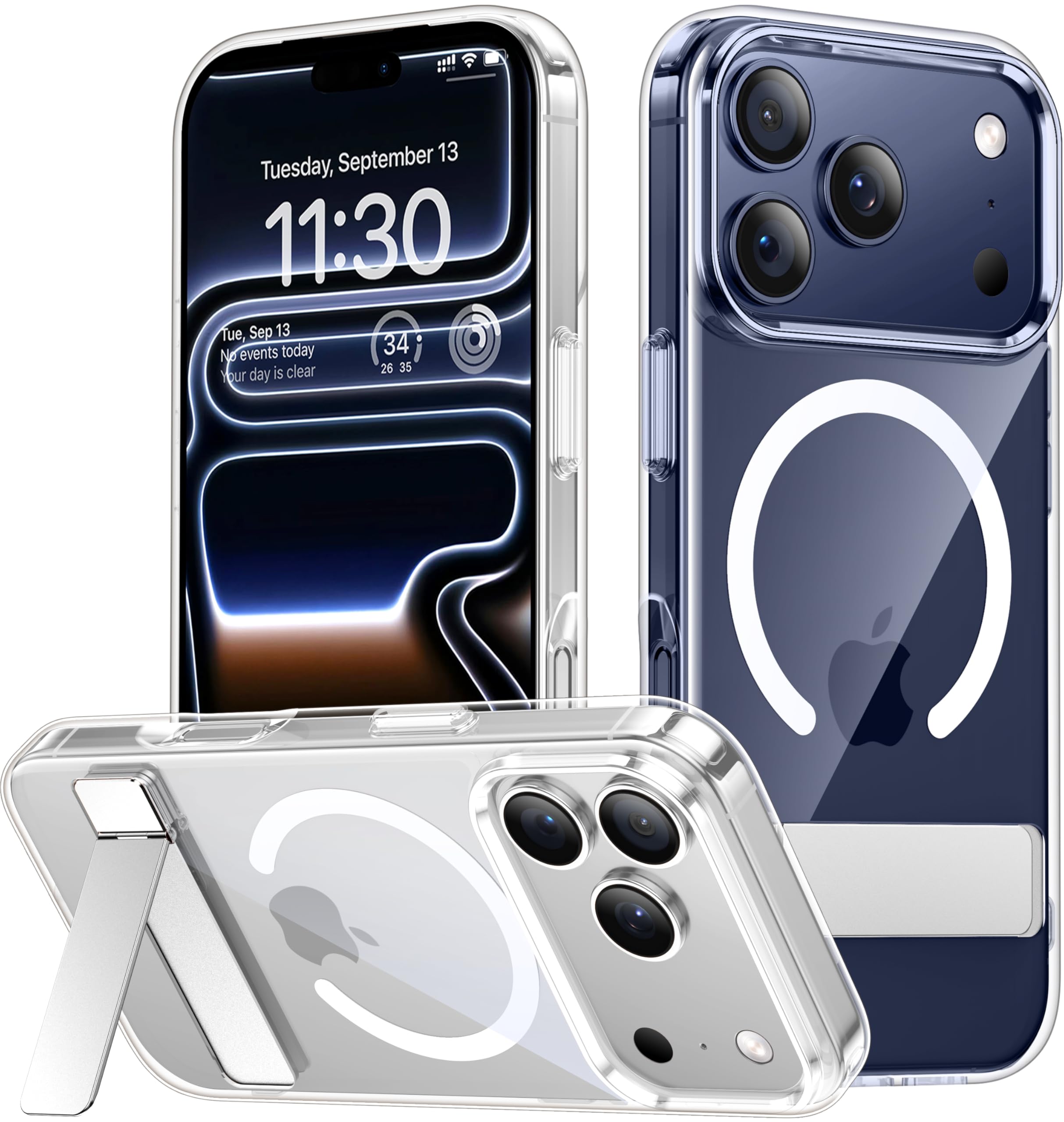 SPIDERCASE Magnetic for Phone 17 Pro Case for Phone 18 Pro Case,Clear | [3 Stand Ways] In…