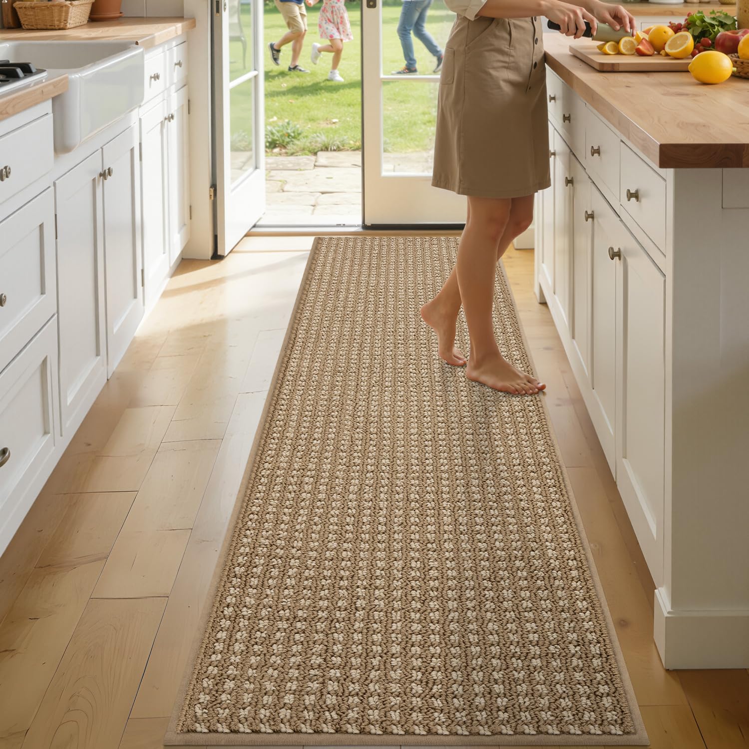 Biscpro Buffalo Plaid Kitchen Rugs Set,Non Slip Kitchen Mats for Floor-Thick Stain Resistant Kitchen Floor Mat Runner Carpet for Hallways Entryway Laundry Washable(43x152cm,Brown)-Rolled Package