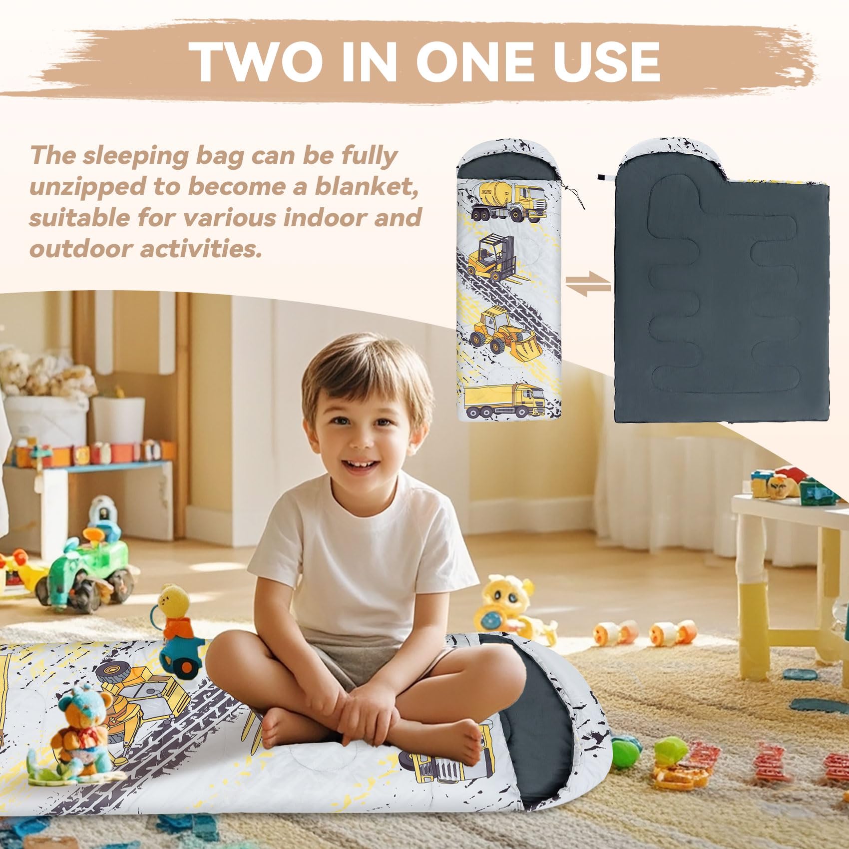 Kinderschlafsack 3-Jahreszeiten für Camping, Wasserdicht und leicht mit Packsack, Ideal für Jungen und Mädchen bei Camping, Übernachtungen, Wandern und Mittagsschlaf