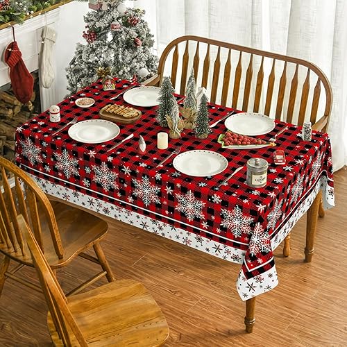 Miniatura 2 de Horaldaily Mantel de Navidad de 60 x 84 pulgadas, lavable a cuadros de búfalo rojo, para decoración de fiestas, pícnic, cenas