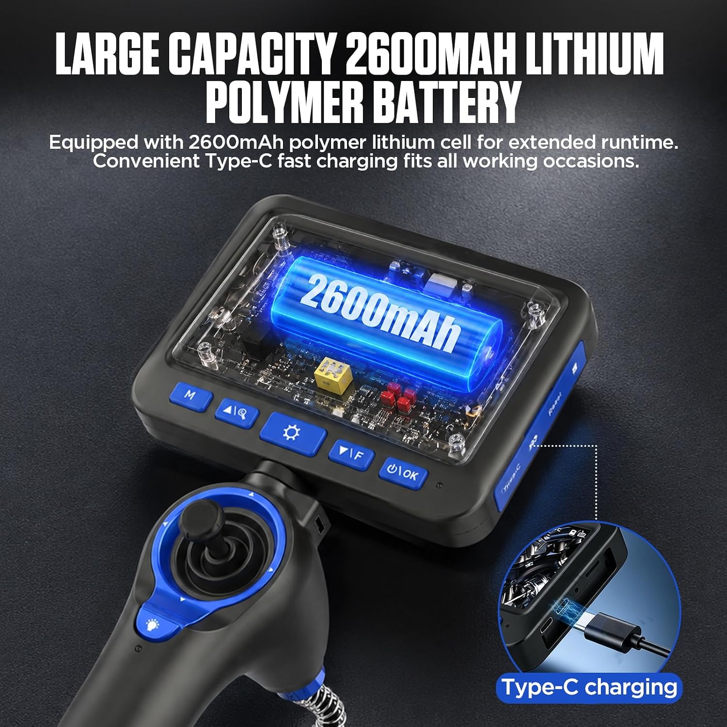 360° 4-Way Articulating Borescope, 5" IPS 1080P Inspection Camera | 6.25mm Probe, 2600mAh Battery, IP67 Waterproof, for Auto & Industrial Repair. 360° 4-Way Articulating, Easy Control