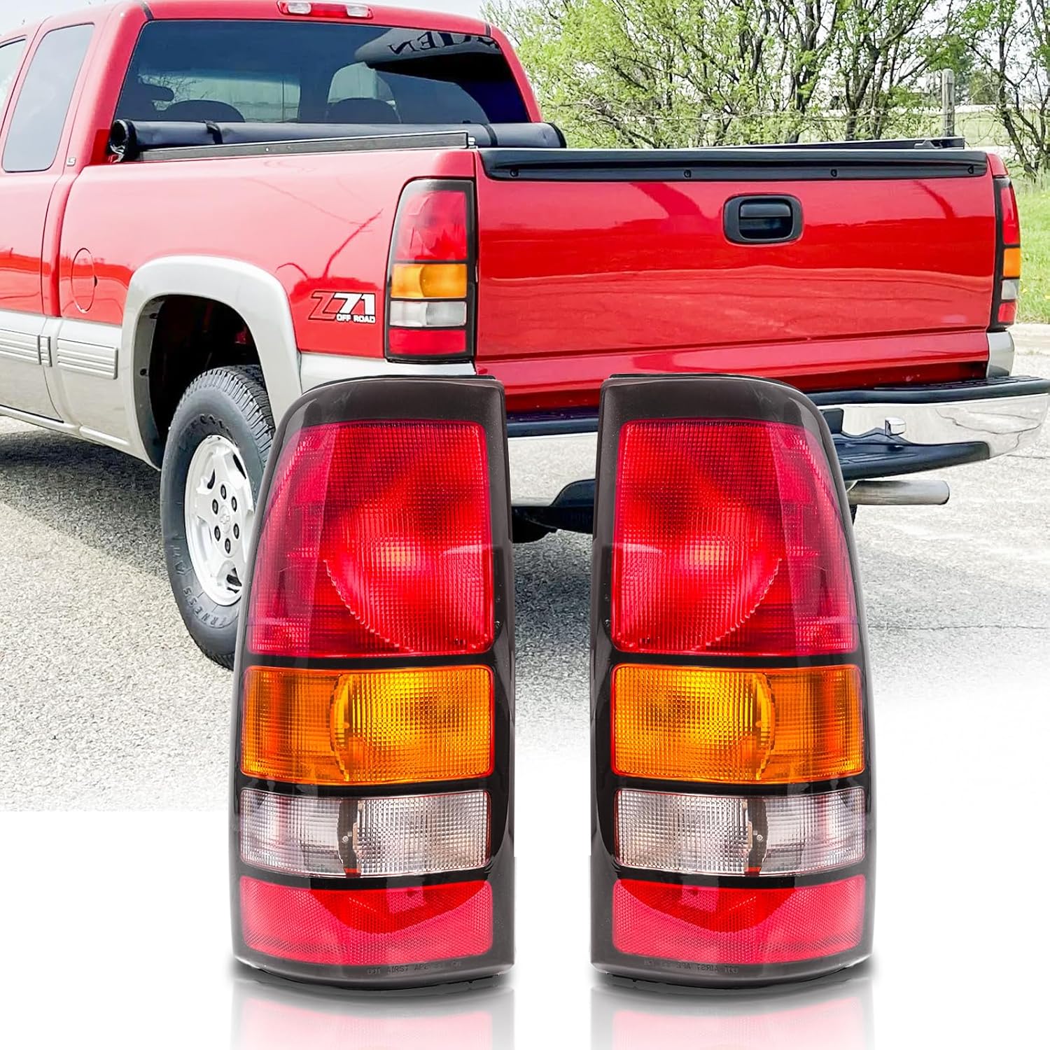 OE -Style Headlights Assembly Compatible with 1999 2000 2001 2002 Chevy Silverado 1500 2500, 2000-2006 Tahoe Suburban Headlamp with Bumper Turn Signal Lights, Chrome Housing Amber Reflector