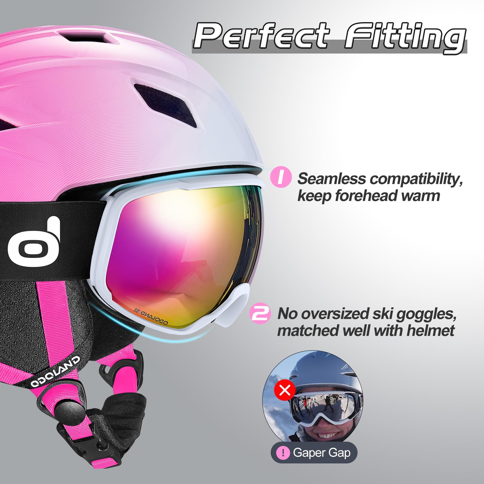 Odoland Kit casco da sci con occhiali da sci, casco da snowboard per uomini donne adolescenti bambini, casco da sci regolabile e occhiali da sci UV400