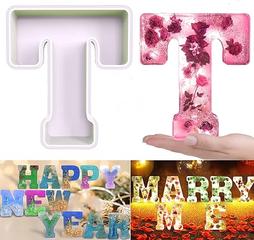 Molde de resina, moldes de silicona 3D de letra T grande para fundición de resina epoxi, moldes del alfabeto de silicona para resina para arte,