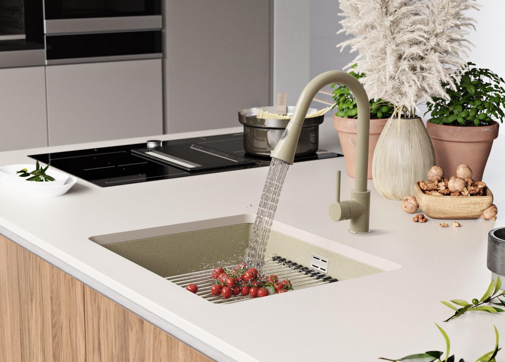 PRIMAGRAN Fregadero bajo Encimera al Mueble 60cm + Kit de desagüe, 56x47cm