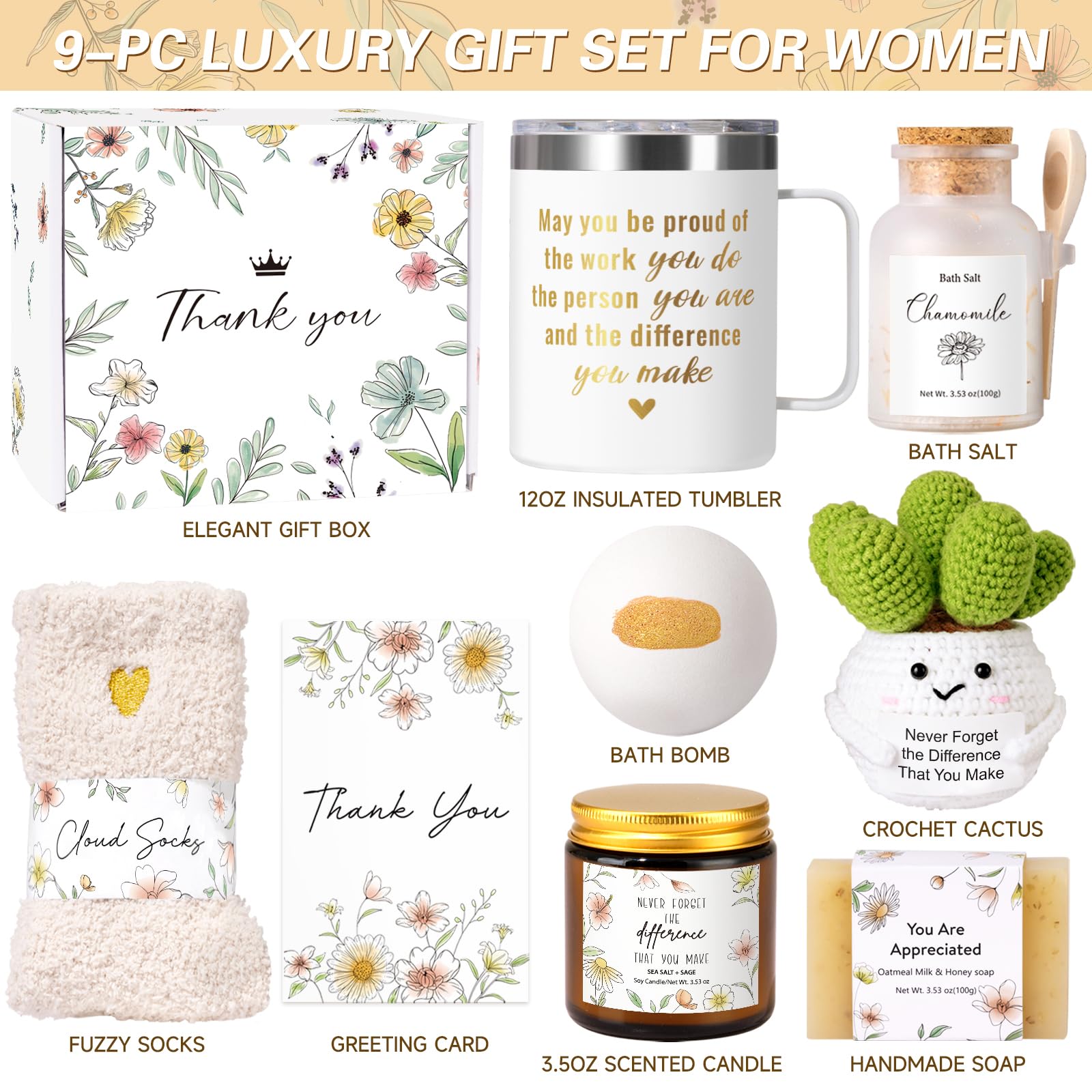 Regalos de agradecimiento para colegas, 9 piezas de regalos de agradecimiento para mujeres, regalos de agradecimiento para profesores, cesta de regalo de agradecimiento para mujeres