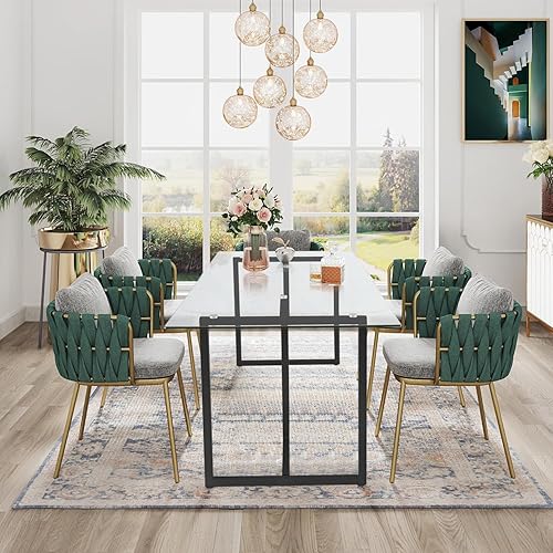 Miniatura 25 de FurnitureR Mesa rectangular moderna de vidrio templado espaciosa de 47 pulgadas y base dorada, elegante mesa de comedor para el hogar, cocina,