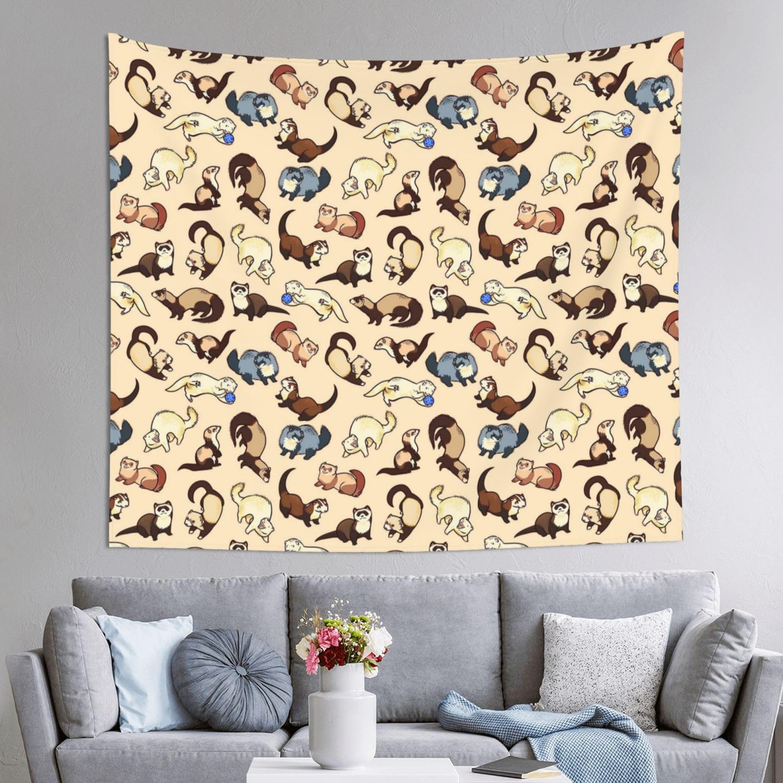 WKSGDSG Decoration Tapestry Wall Hanging For Bedroom, Hairy Ferret, 152x130cm Dorm Decor, Lightweight Easy Hang Wall Art For Living Room, Aesthetic Tapestries For Outdoor, Ceiling, Doorway, Camping