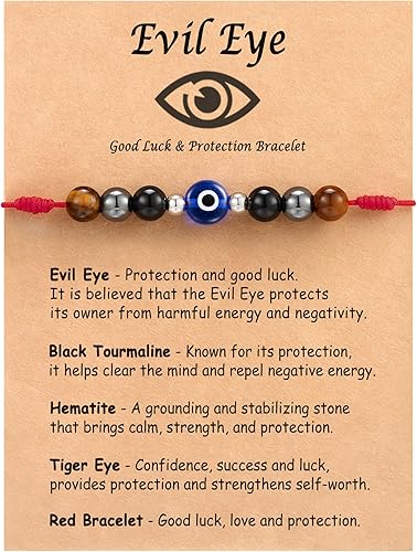 Tarsus Pulseras contra el mal de ojo, pulsera roja ajustable para mujeres y hombres, regalo de protección de la suerte, turmalina negra, hematita,