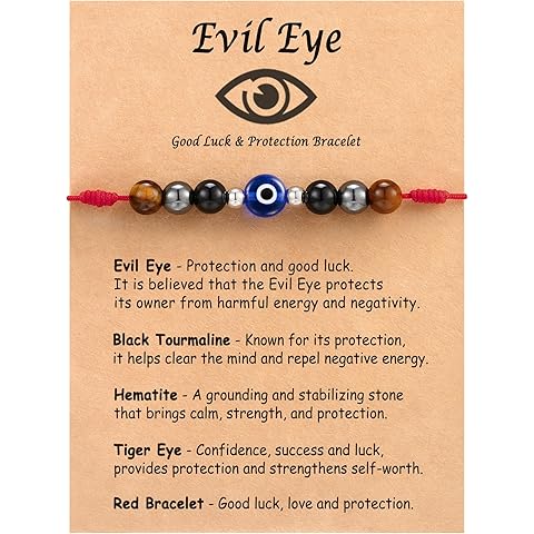 Tarsus Evil Eye Bracelets, Adjustable Red Bracelet for Women Men, Lucky Protection Gift - Black Tourmaline, Hematite, Tiger Eye Beads