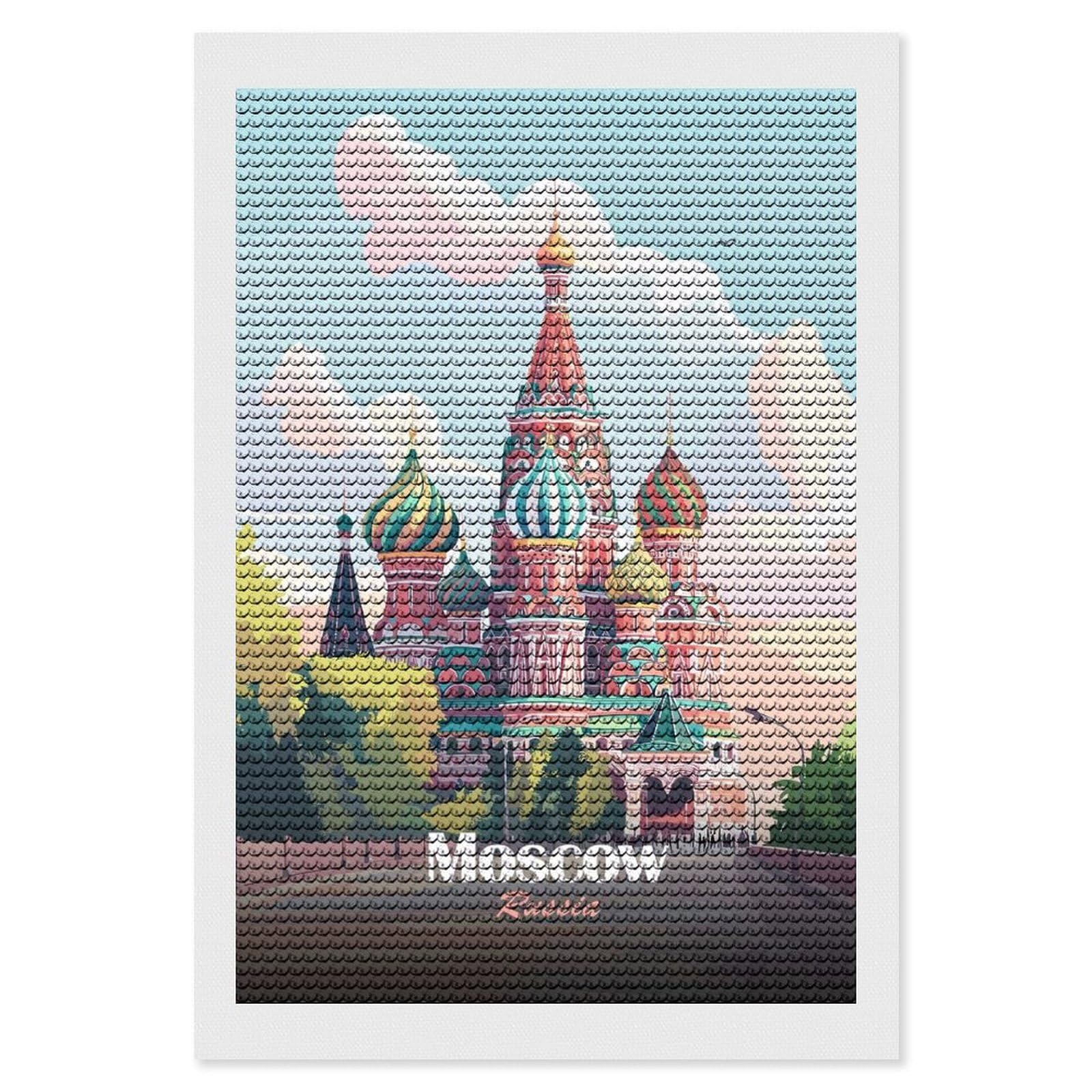 Junmoney Moscow, Russia St. Basils Cathedral Illustration Diamond Painting Canvas Set 8"x12", Full Kit Included, Calming Craft to Unwind, Farmhouse Decor, Christmas Gift