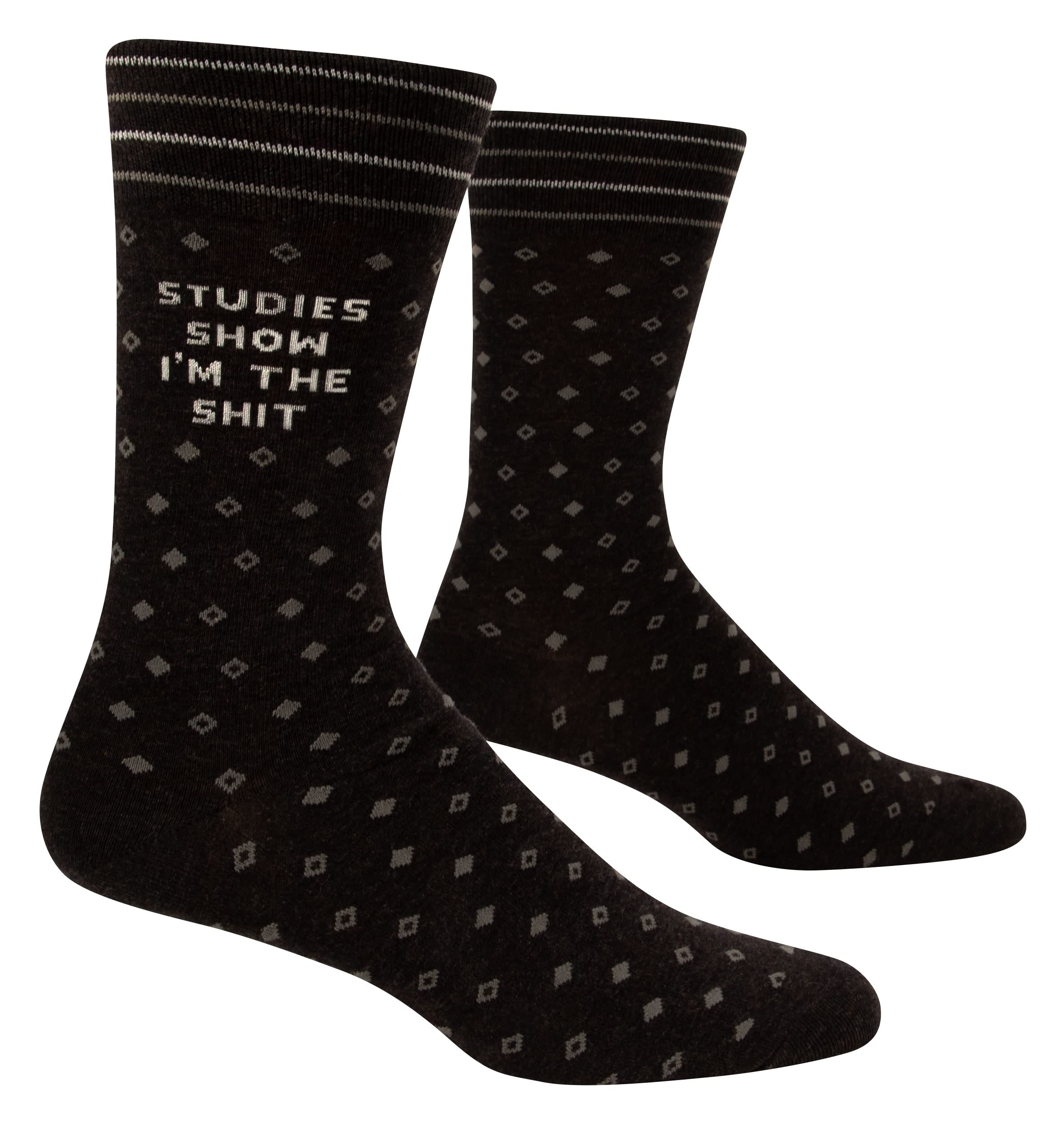 Blue Q Men's Black Funny Novelty Crazy Crew Socks With Sayings (Fit Shoe Size 7-12), Studies Show I'm The, One Size