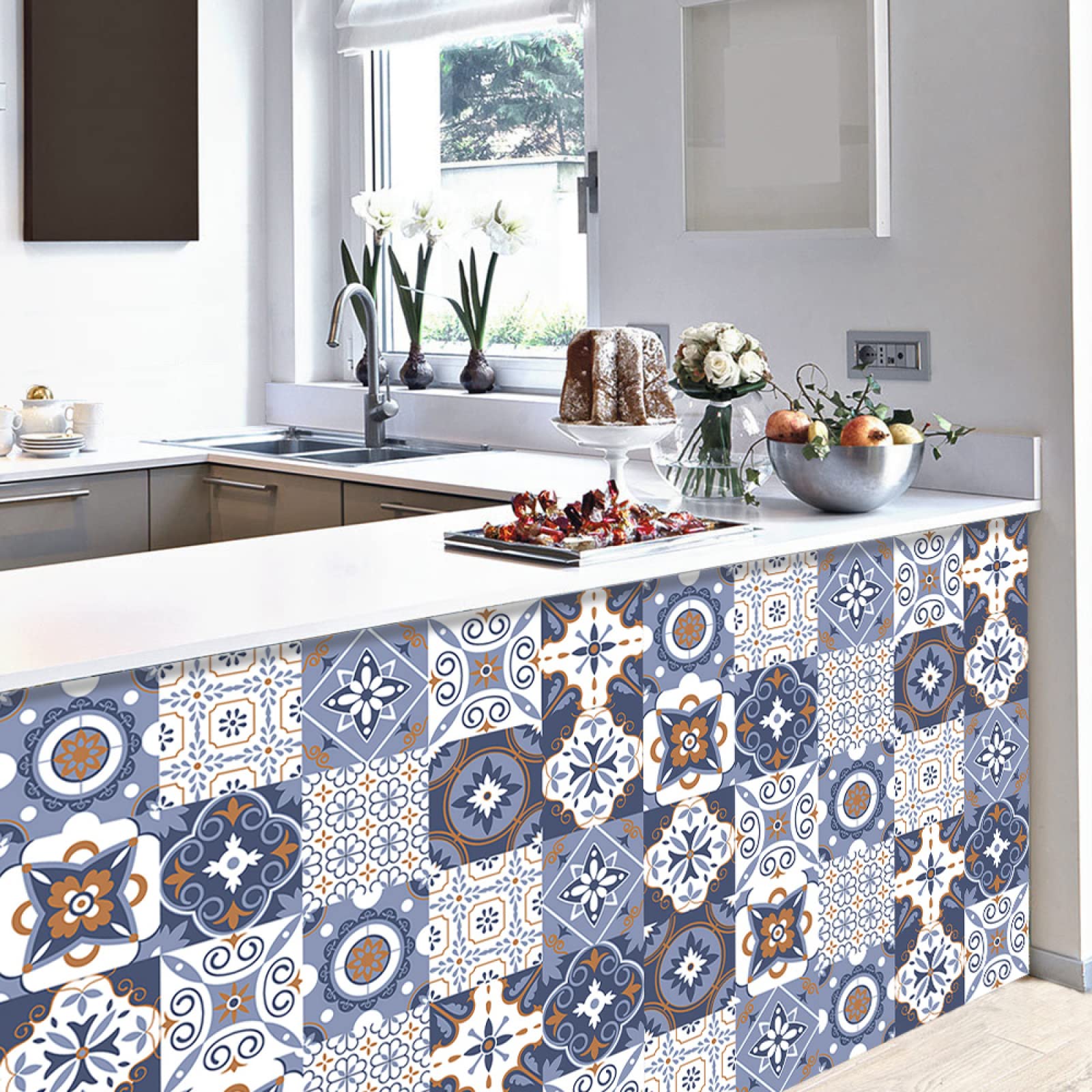 Naklejki imitujące płytki mozaikowe, PVC Tile Stickers Peel And Stick Oil Blue 10-30cm 10/20/30 pcs(30cm x 30cm*30PCS)